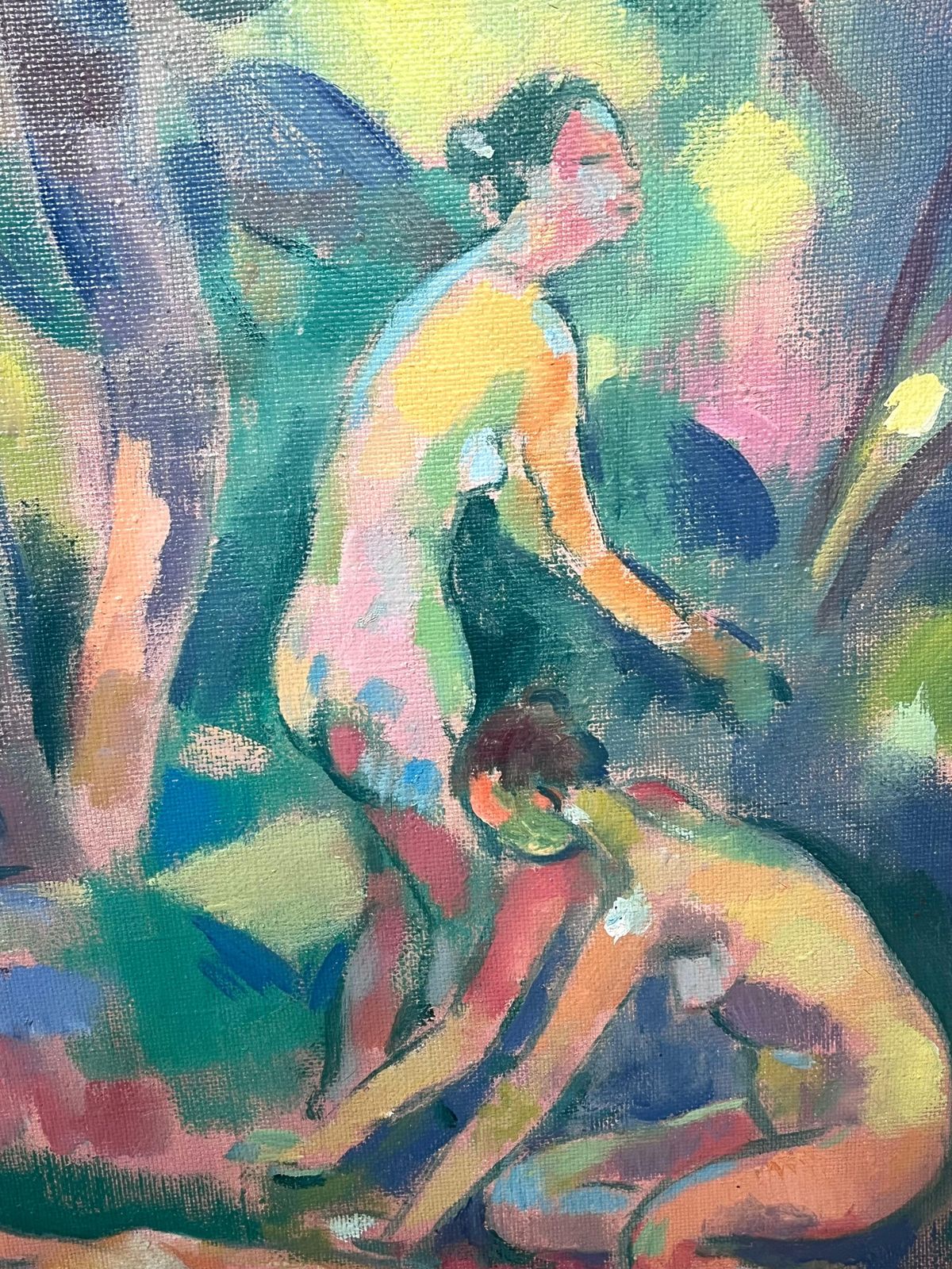 Alexander Khaninlarge Russian Post Impressionist Signed Oil Painting Nude Bathers In Woodland1998 photo vintage