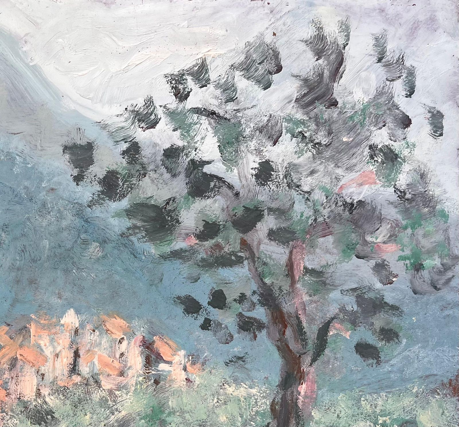 Fanch Lelimpressionist Village Scene With Tower And Olive Tree View Of Monte Maggiore photo vinterior
