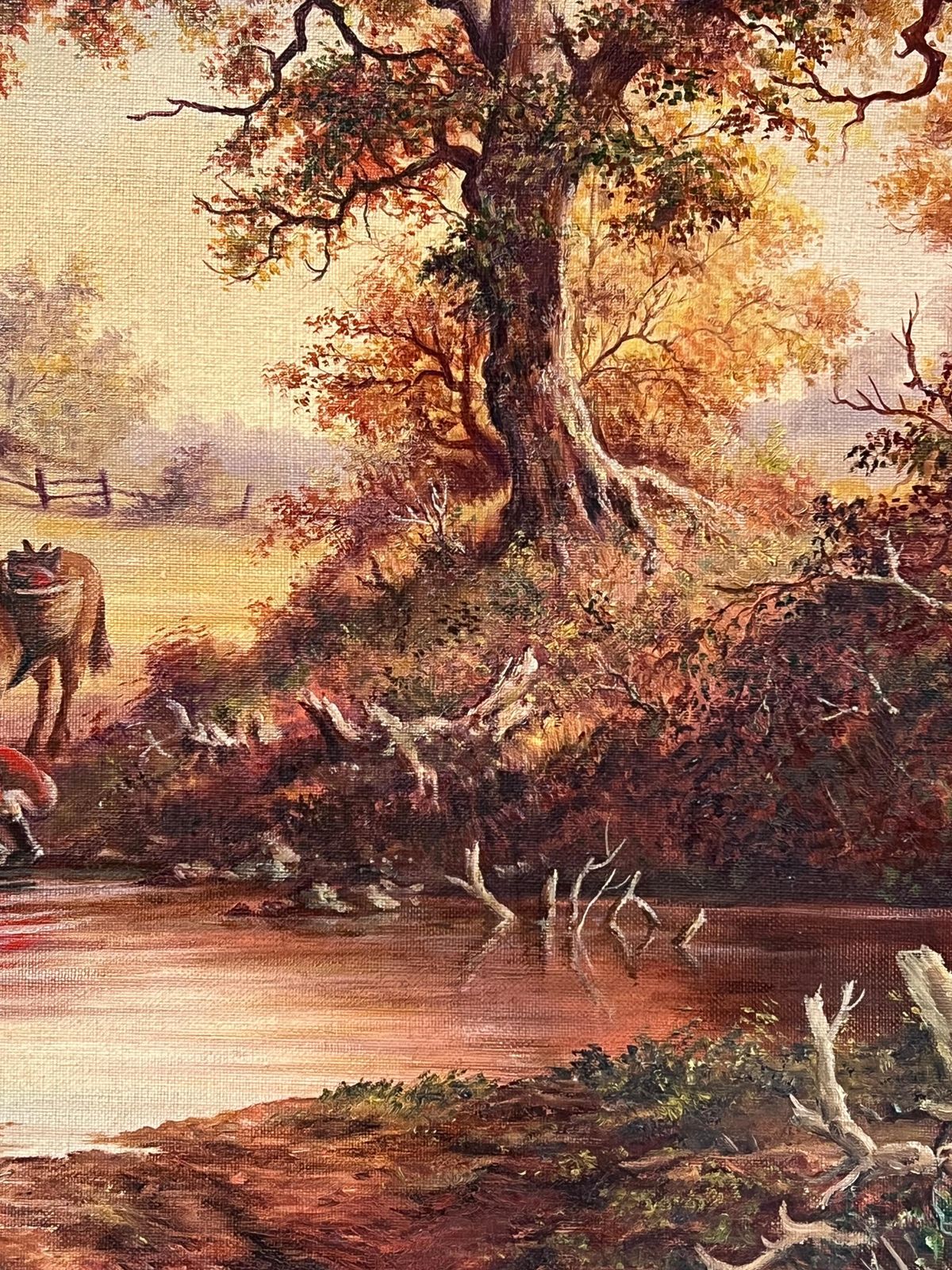 photo for sale European Artisttraditional English Rural Country Scene Horse Drinking From Pool With Figures