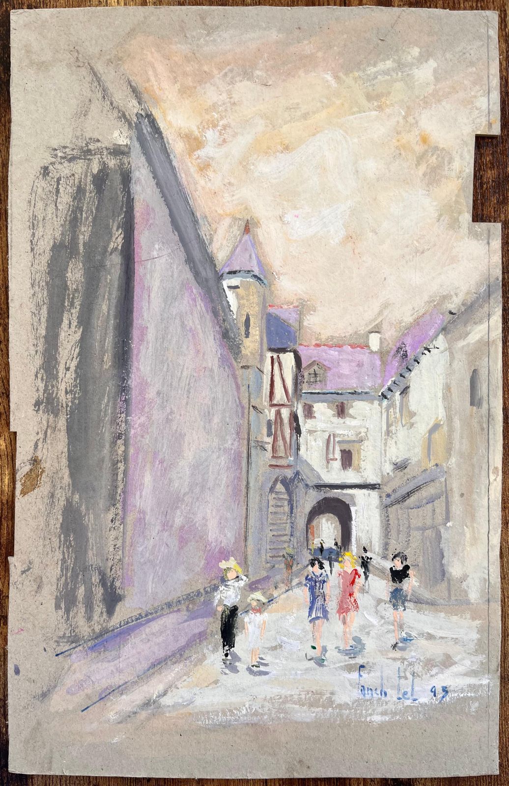 Fanch Lelimpressionist Street Scene Of Mont Saint Michel With Tourists And Buildings1993 photo furniture