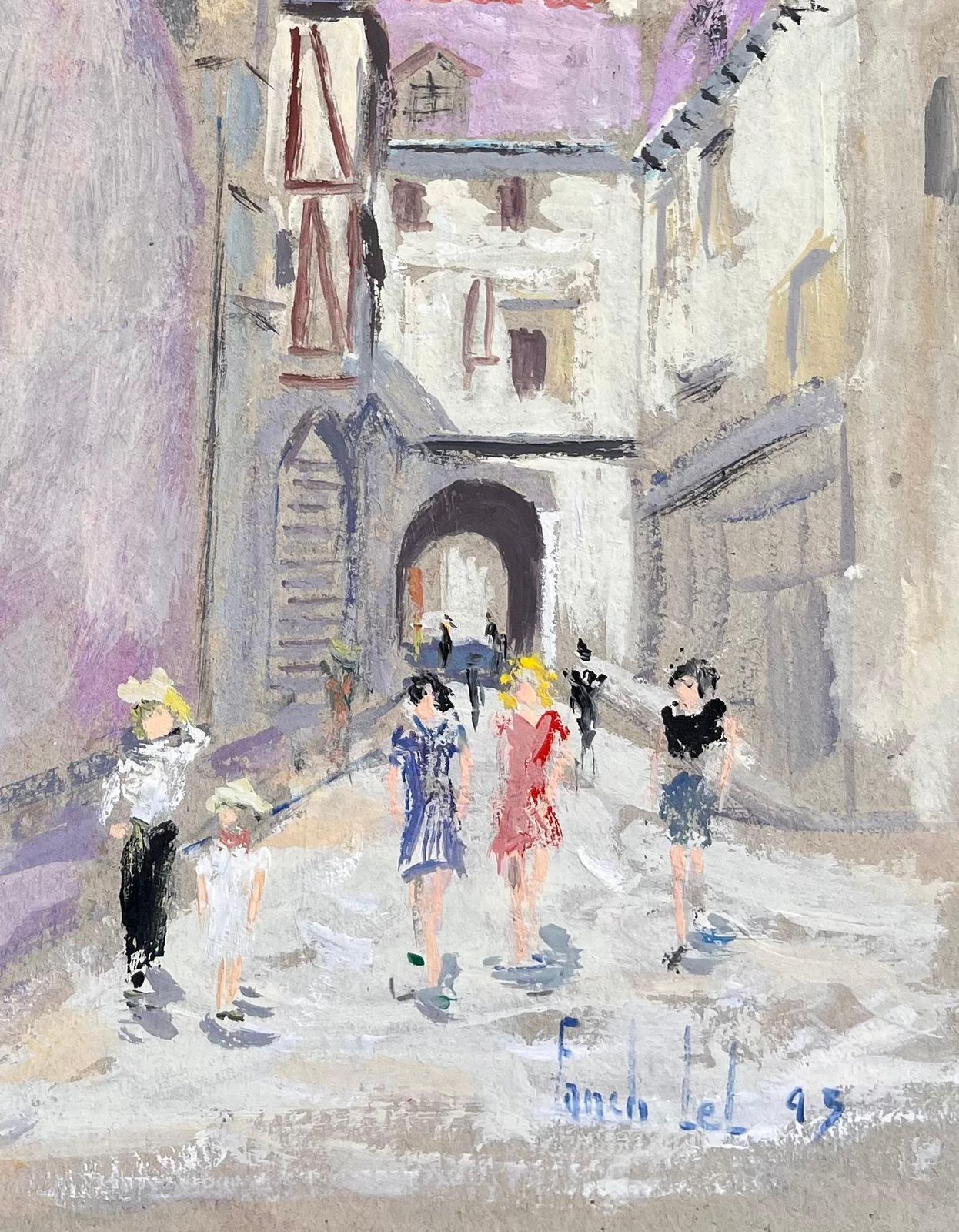 Fanch Lelimpressionist Street Scene Of Mont Saint Michel With Tourists And Buildings1993 photo for sale