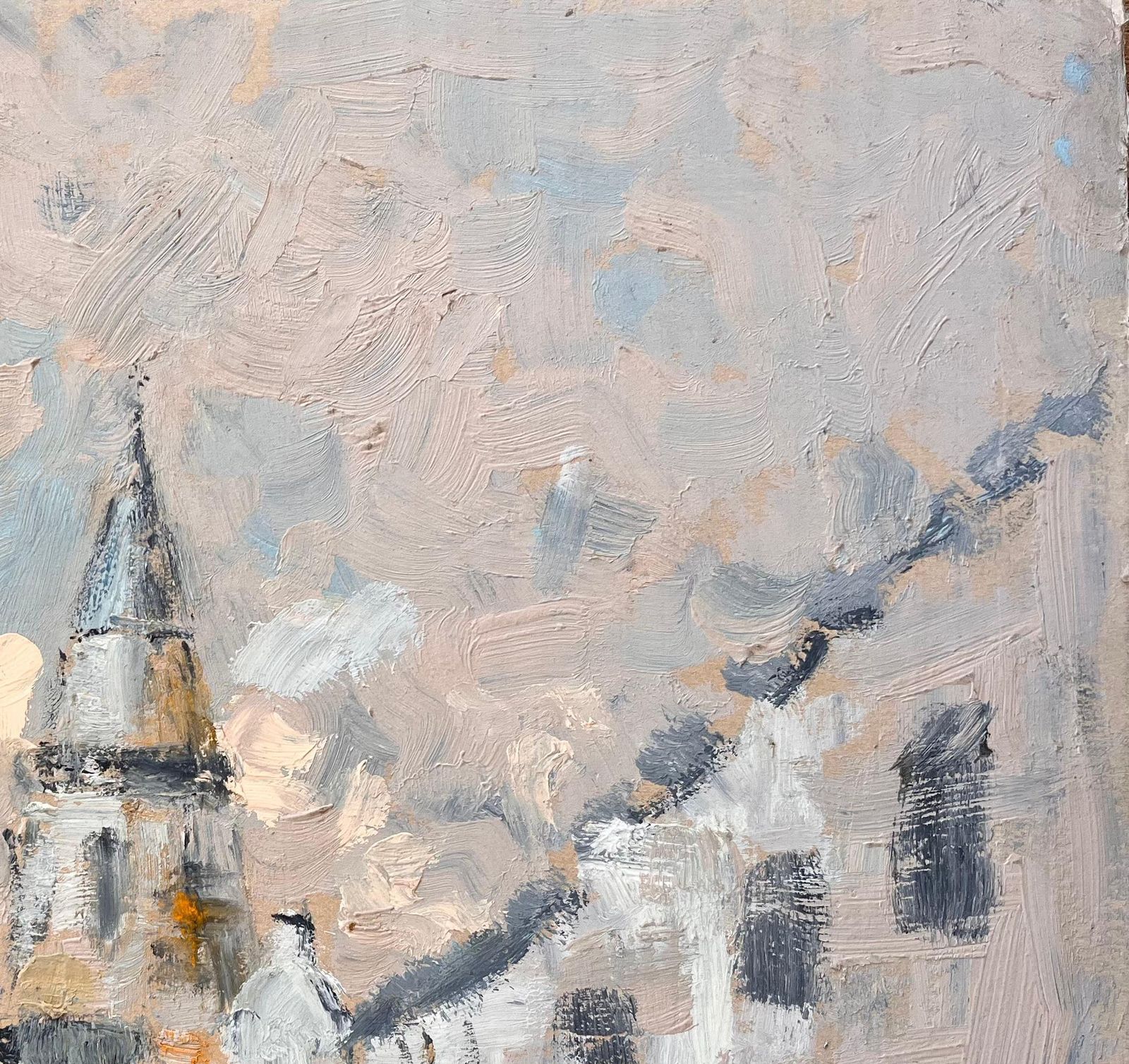 Fanch Lelimpressionist Village Street Scene With Church Tower And Figures In Winter Light photo Art