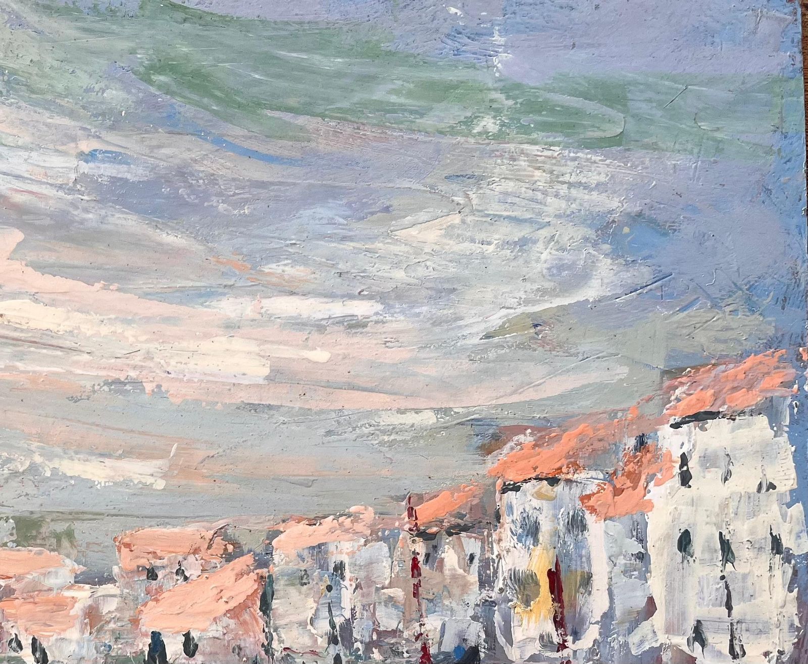 Fanch Lelfrench Canal Scene Oil Painting Of Whitewashed Buildings Gondolas And Reflection photo 484.0