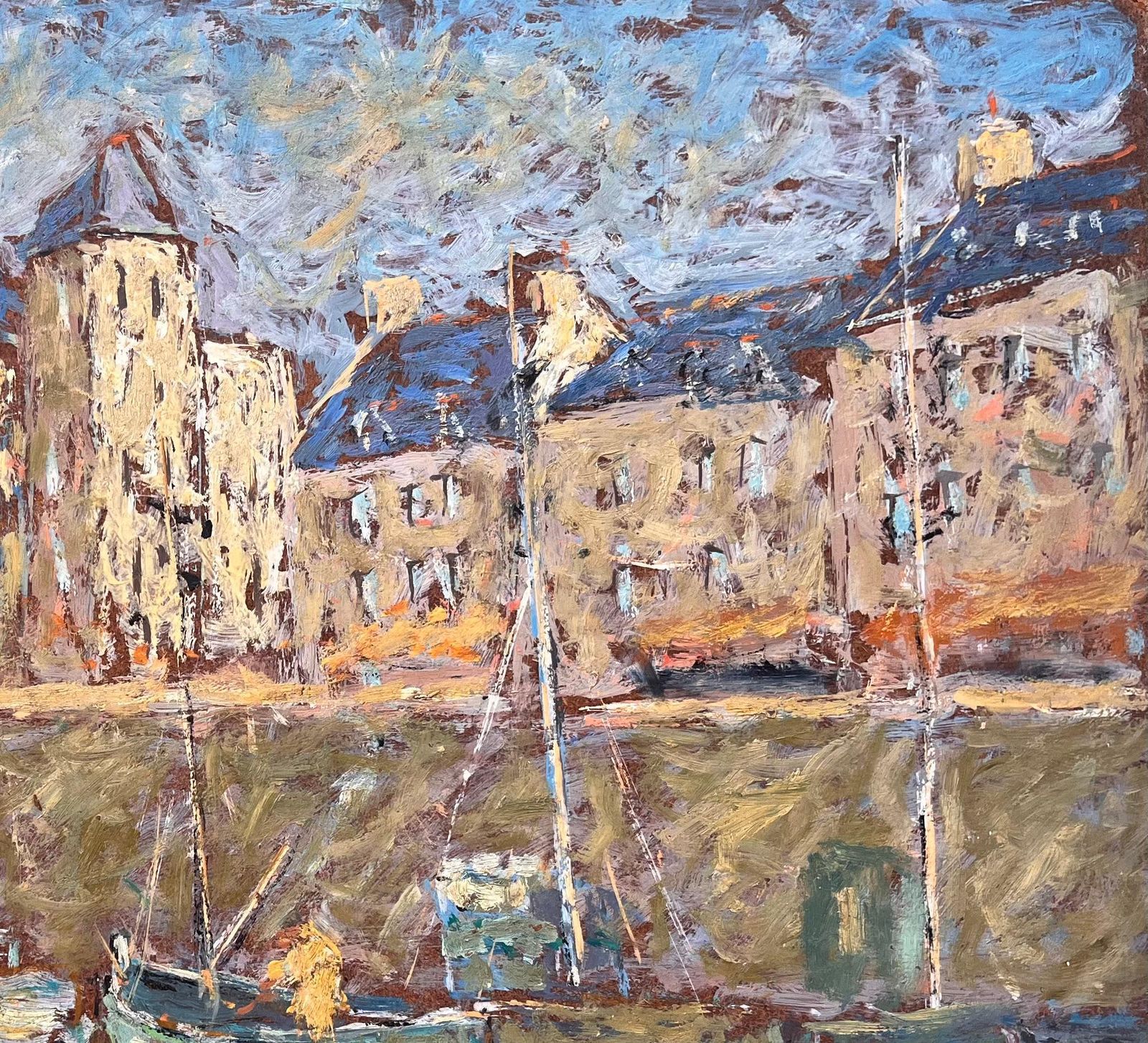 Fanch Lelfrench Harbour Scene Oil Painting Of Boats And Waterfront At La Croisic1998 photo for sale