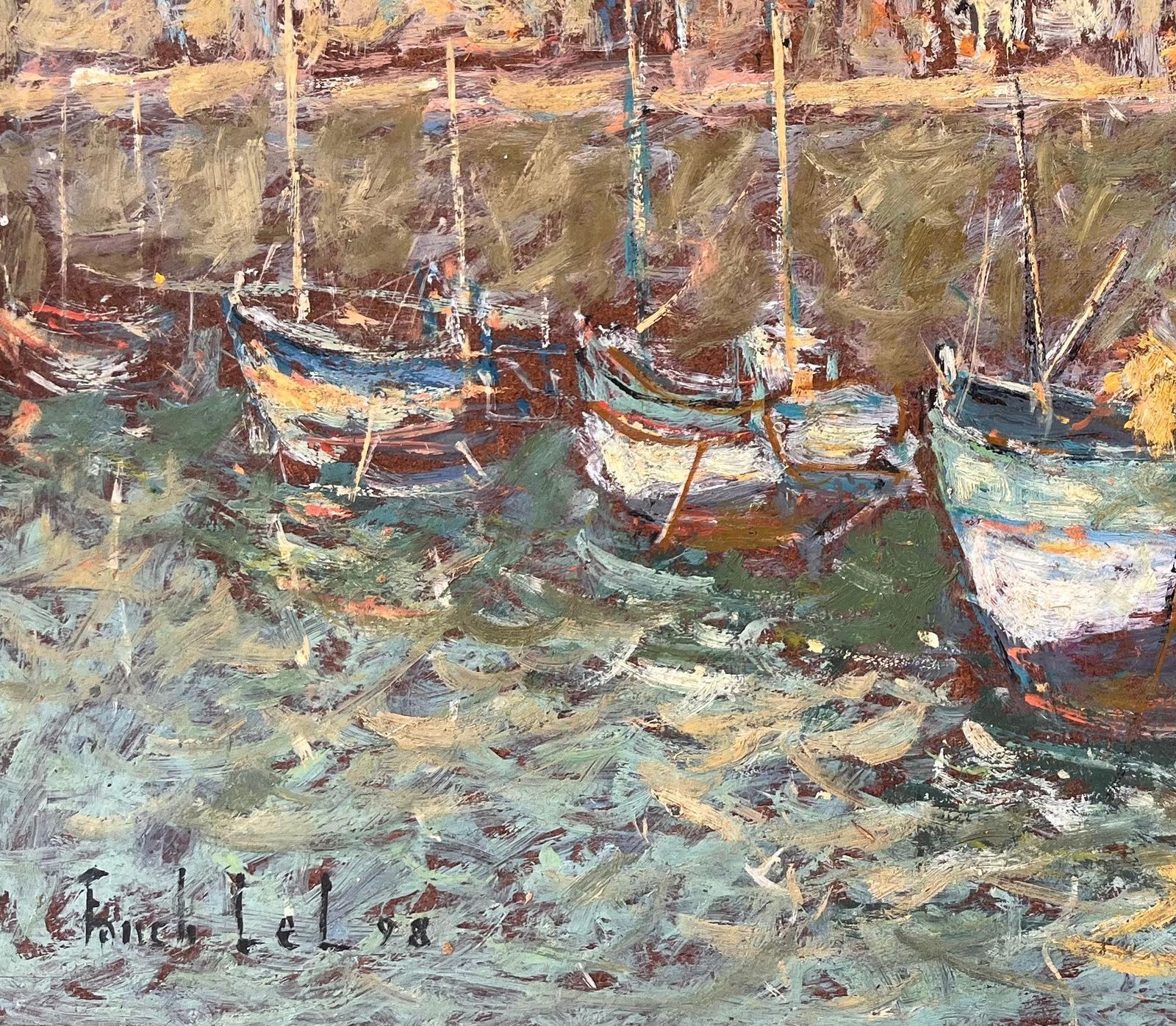 Fanch Lelfrench Harbour Scene Oil Painting Of Boats And Waterfront At La Croisic1998 photo vinterior