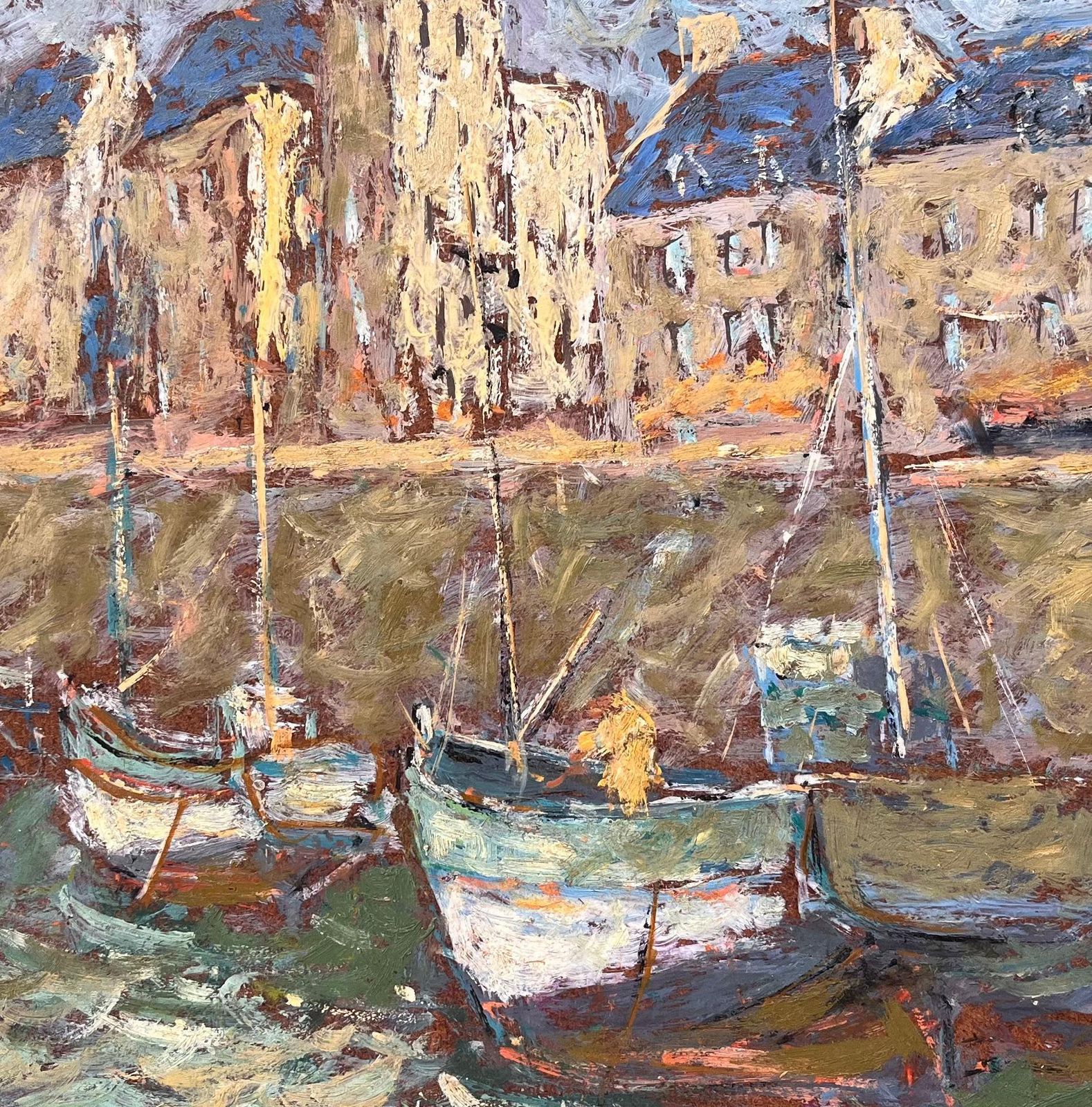Fanch Lelfrench Harbour Scene Oil Painting Of Boats And Waterfront At La Croisic1998 photo buy