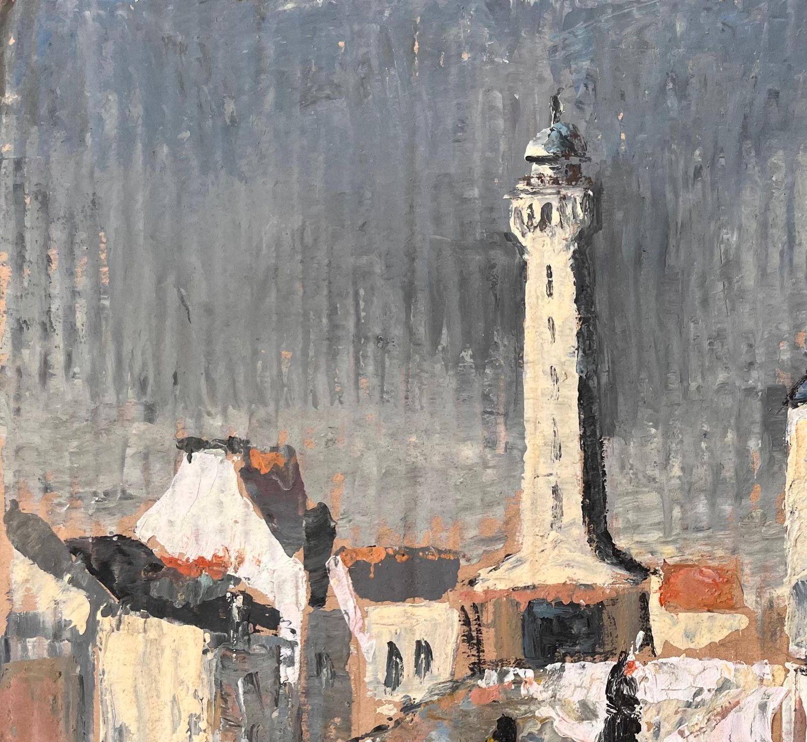 Fanch Lelimpressionist Painting Of French Village Street With Lighthouse And Figures photo Art