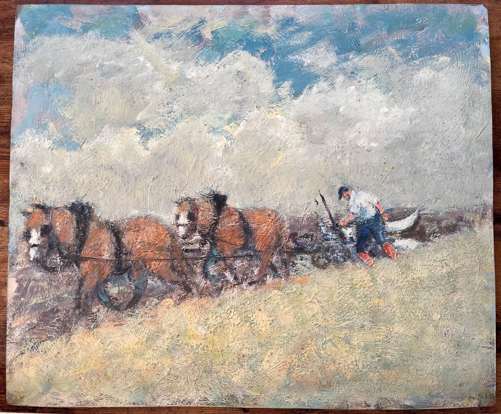 Fanch Lelimpressionist Horse Ploughing Scene With Farmer And Cloudy Sky Landscape photo furniture
