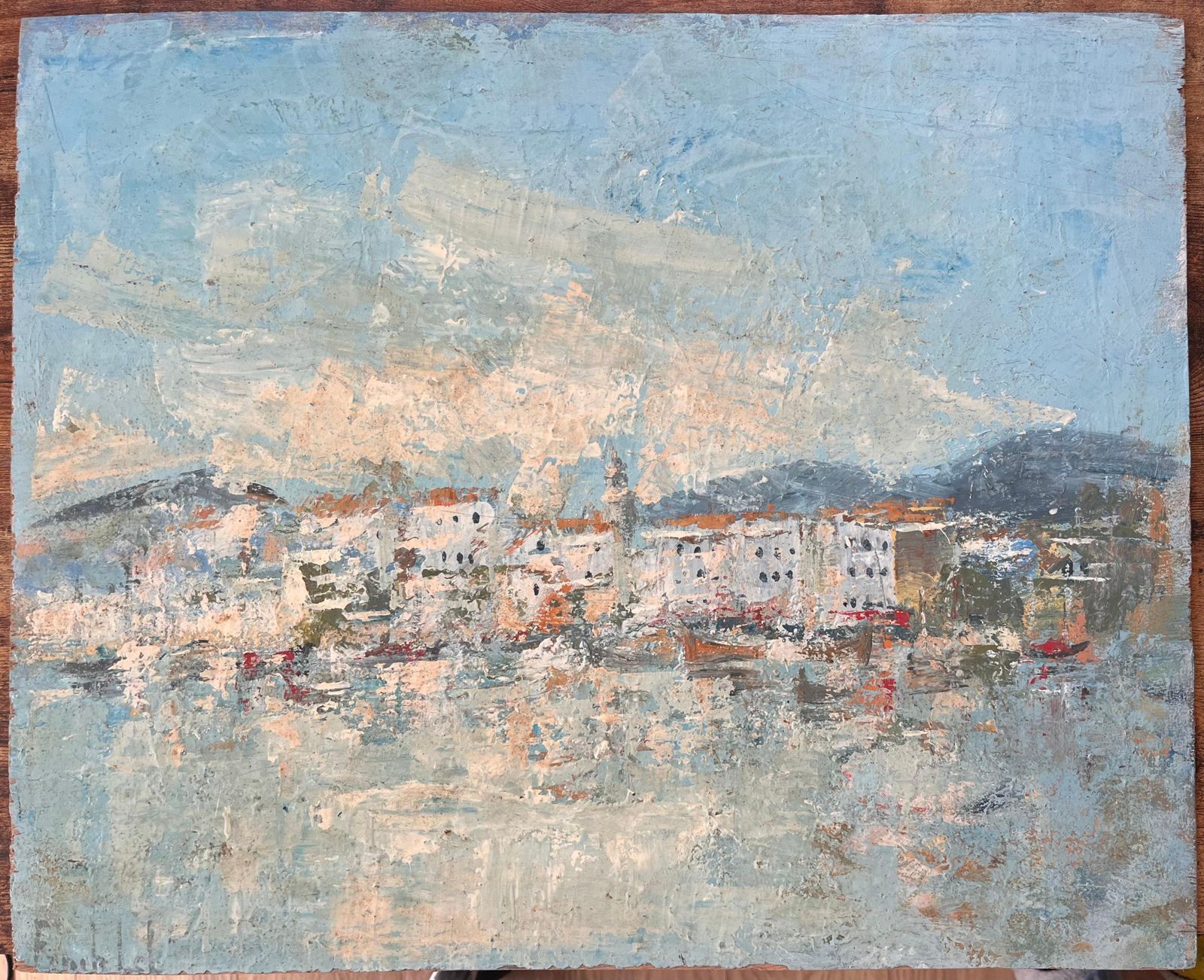 Fanch Lelimpressionist Harbour Scene Of Whitewashed Buildings And Boats With Blue Sky photo furniture