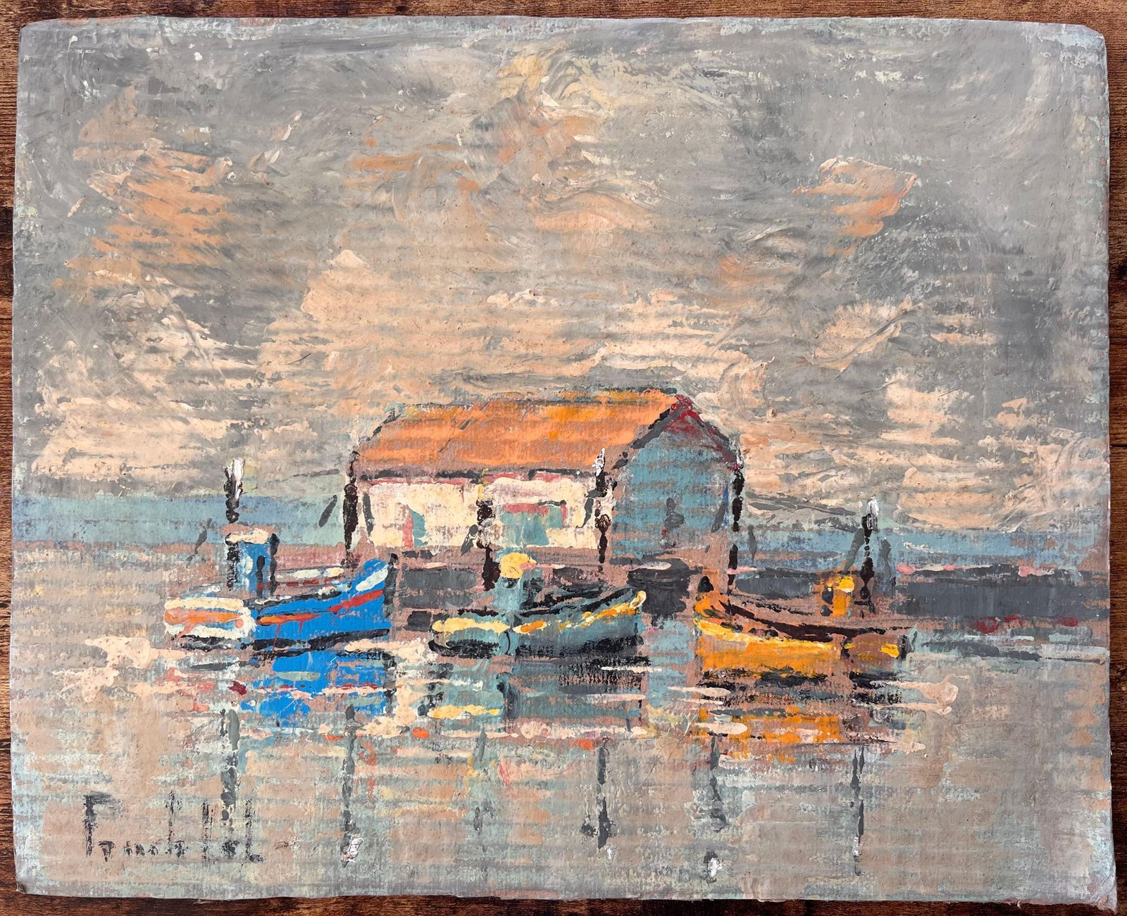 Fanch Lelimpressionist Painting Of Fishing Boats And Boathouse Under Dramatic Sky photo furniture