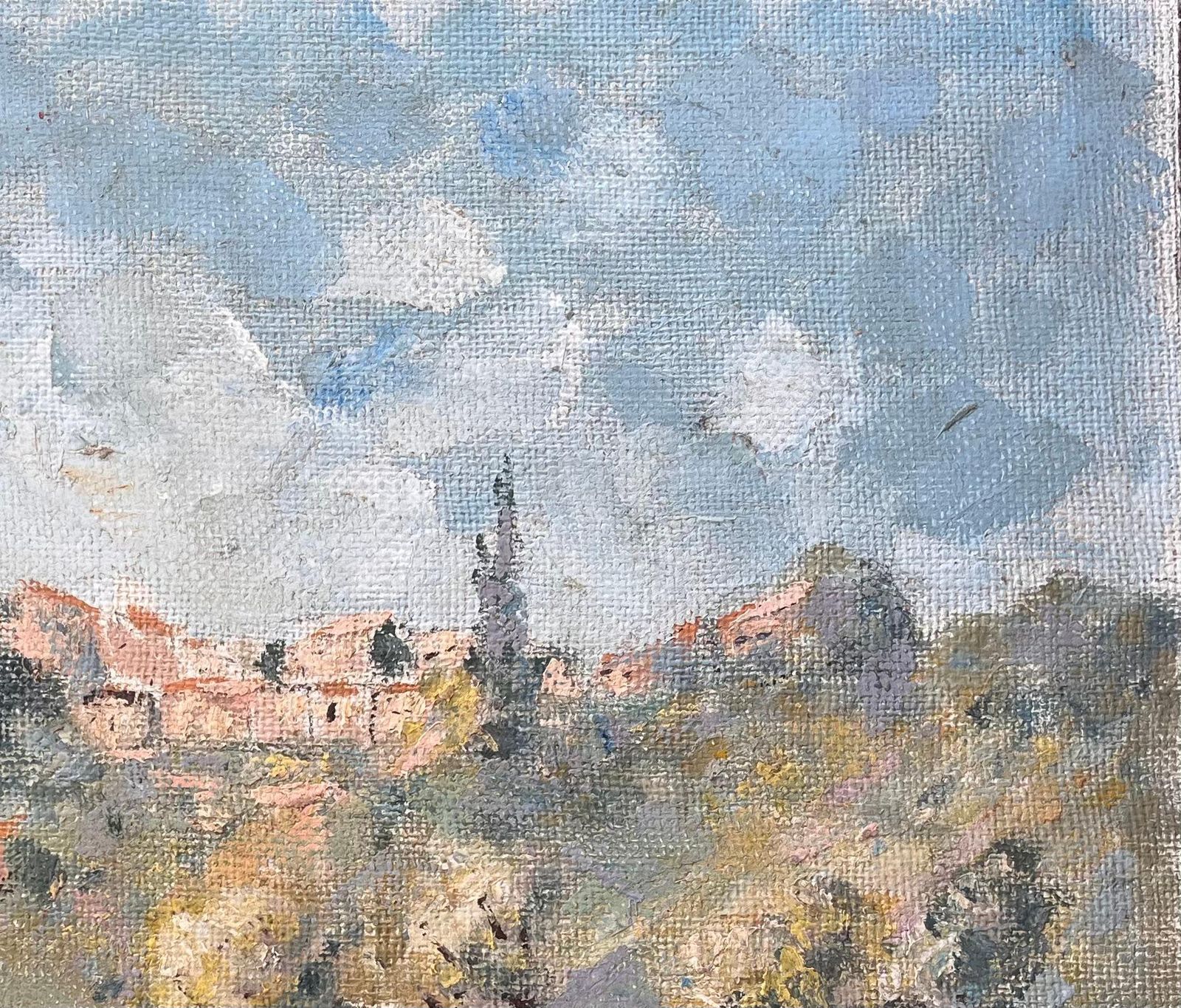 Fanch Lelimpressionist Mountain Village Landscape With River Cypress Trees And Wildflower photo for sale