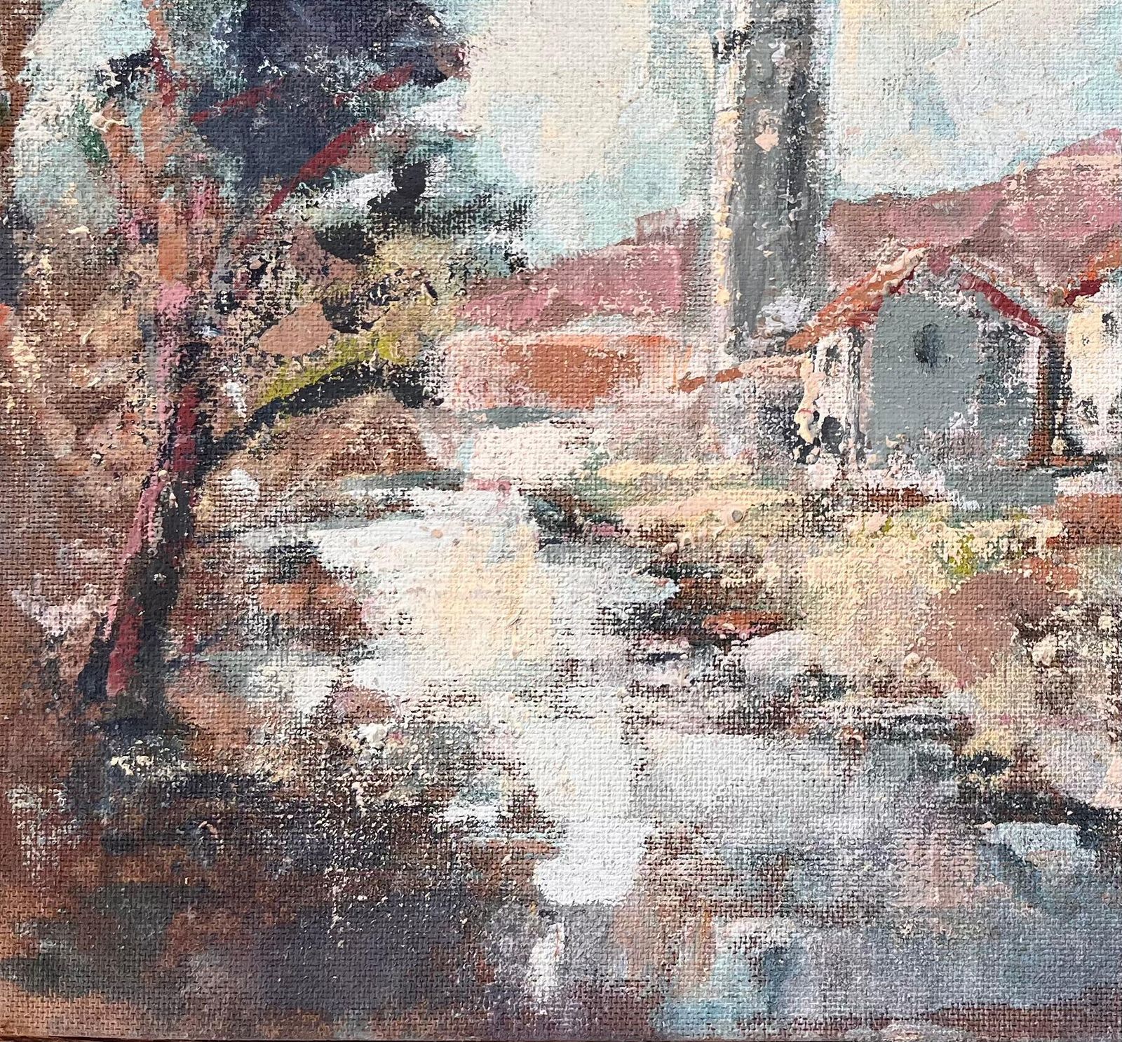 Fanch Lelfrench Village Church Oil Painting With Bell Tower River And Autumn Woodland photo Art