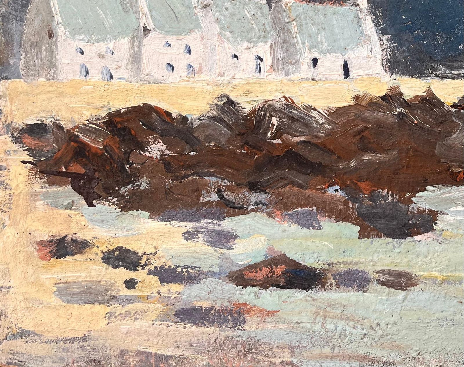 Fanch Lelfrench Coastal Oil Painting Of Lighthouse Cottages Rocky Shore And Stormy Sky photo Art
