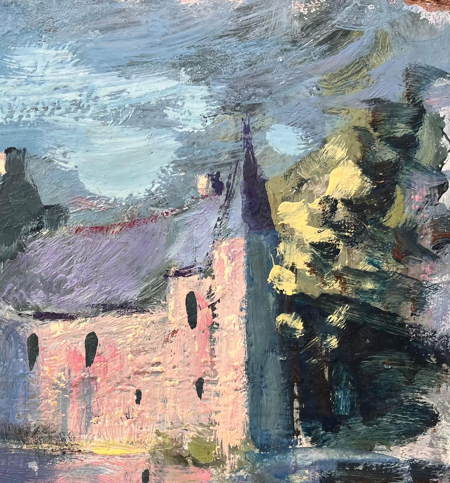 Fanch Lelfrench Château Landscape Oil Painting With Reflection In Lake And Turreted Tower photo 607.0