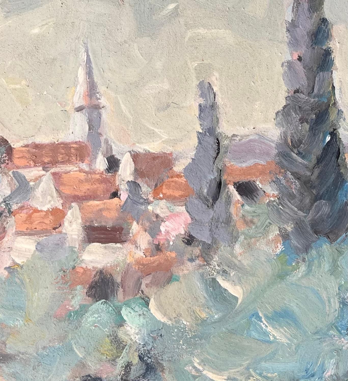 Fanch Lelimpressionist Village Landscape With Cypress Trees And Mountain Horizon View photo buy