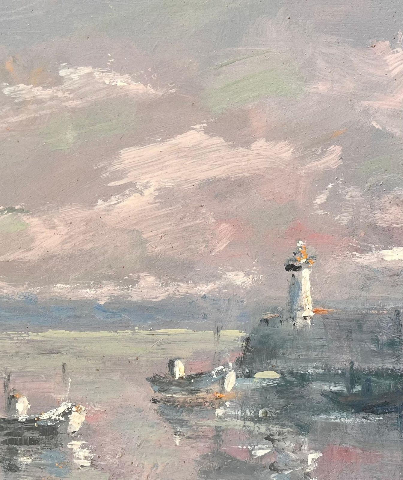 Fanch Lelfrench Coastal Oil Painting Of Lighthouse And Fishing Boats At Le Port D’étaples1985 photo buy