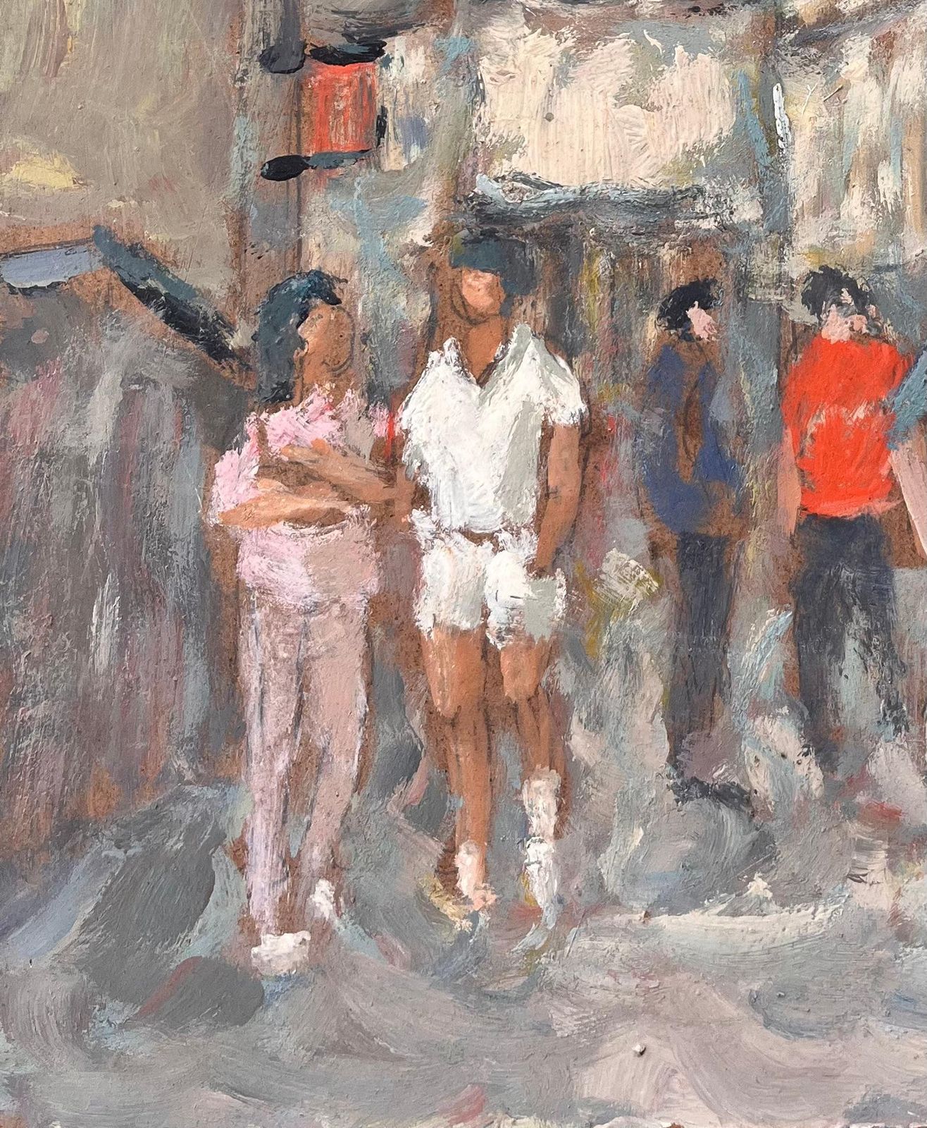 Fanch Lelimpressionist Sunlit Street Scene With Figures In Conversation photo Art