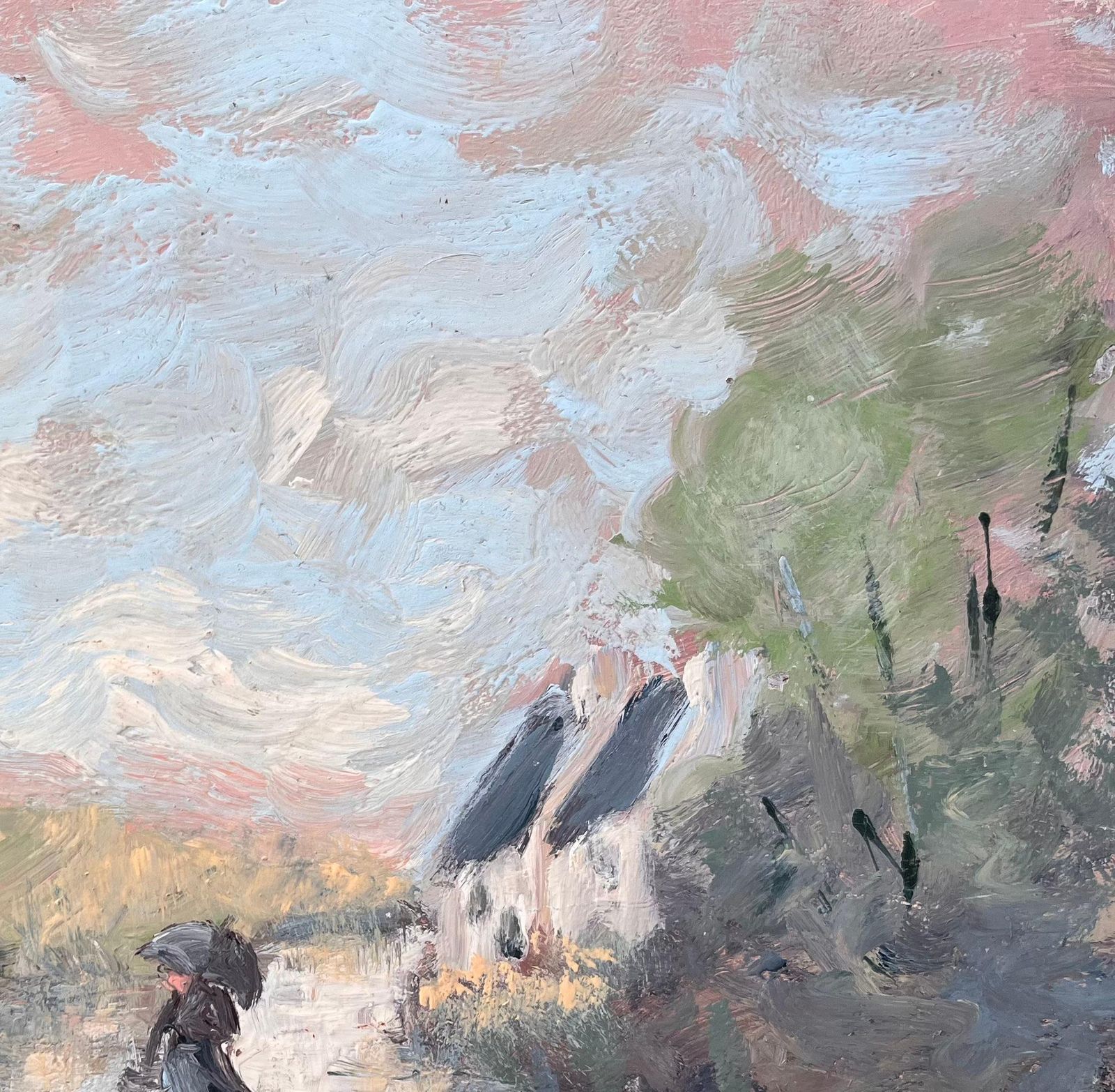 Fanch Lelfrench Impressionist Countryside Walk With Figure Holding An Umbrella photo 495.0