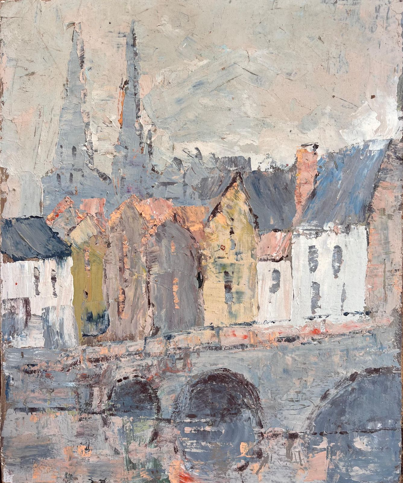 Fanch Lelfrench Impressionist Cathedral And Bridge Scene With Soft Pastel Palette