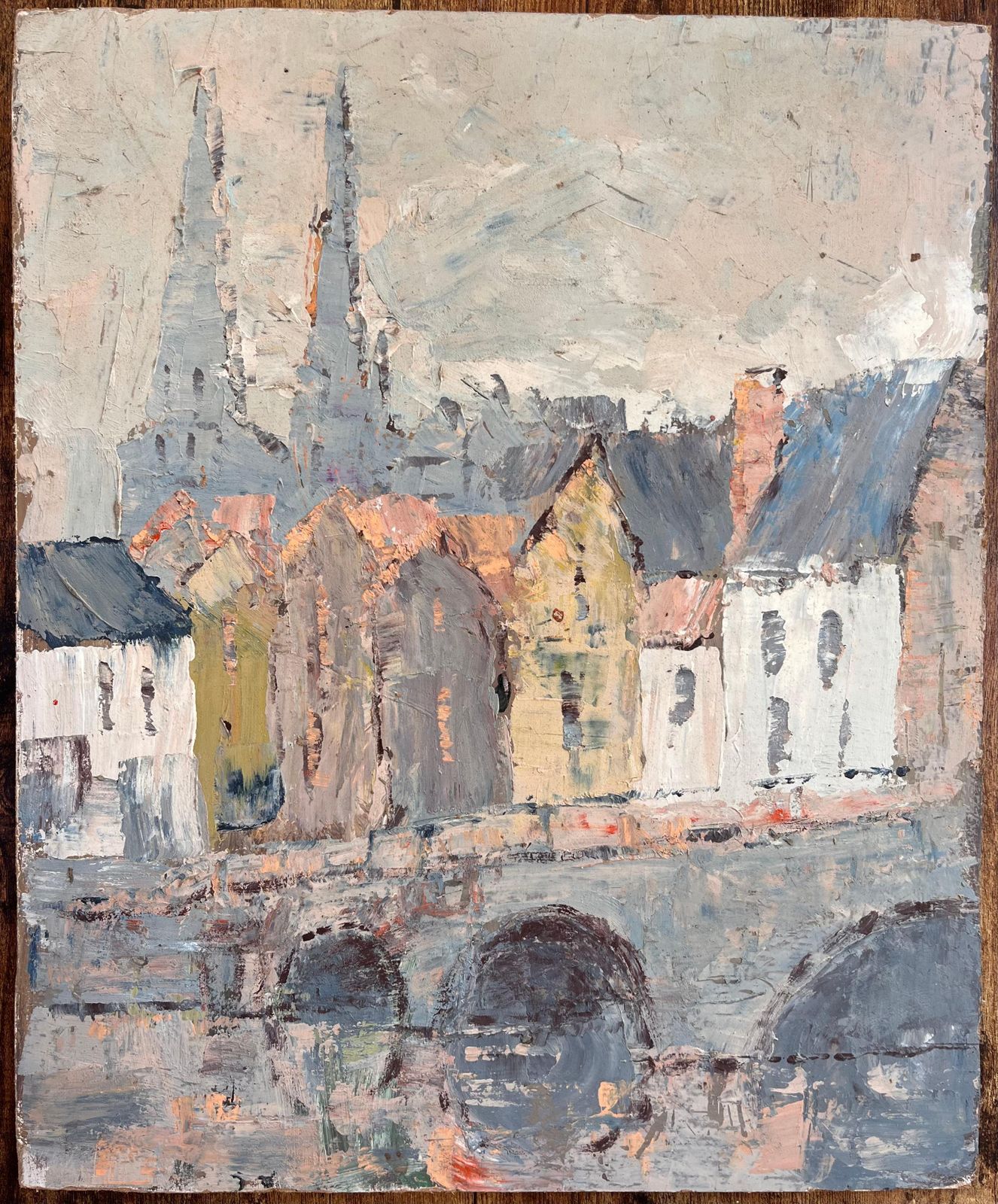 Fanch Lelfrench Impressionist Cathedral And Bridge Scene With Soft Pastel Palette photo furniture