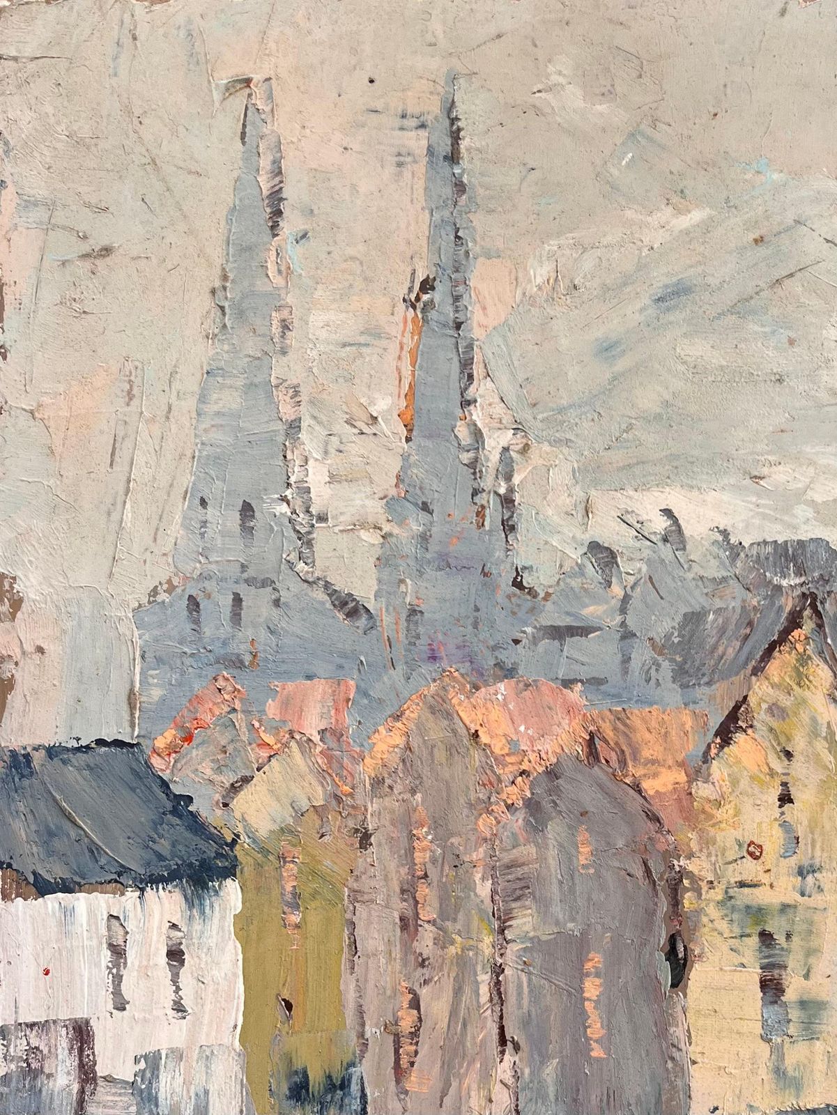 Fanch Lelfrench Impressionist Cathedral And Bridge Scene With Soft Pastel Palette photo for sale