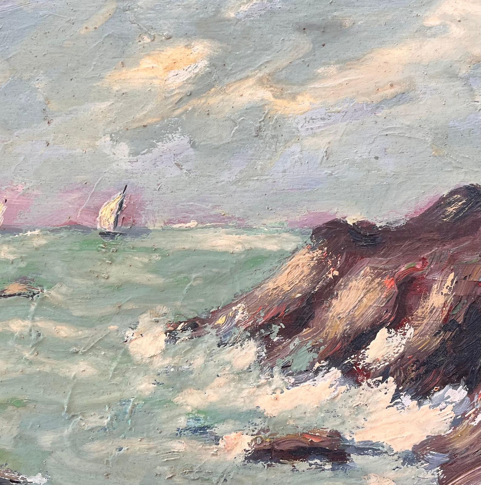 Fanch Lelfrench Impressionist Coastal Scene With Crashing Waves And Sailing Boats photo buy