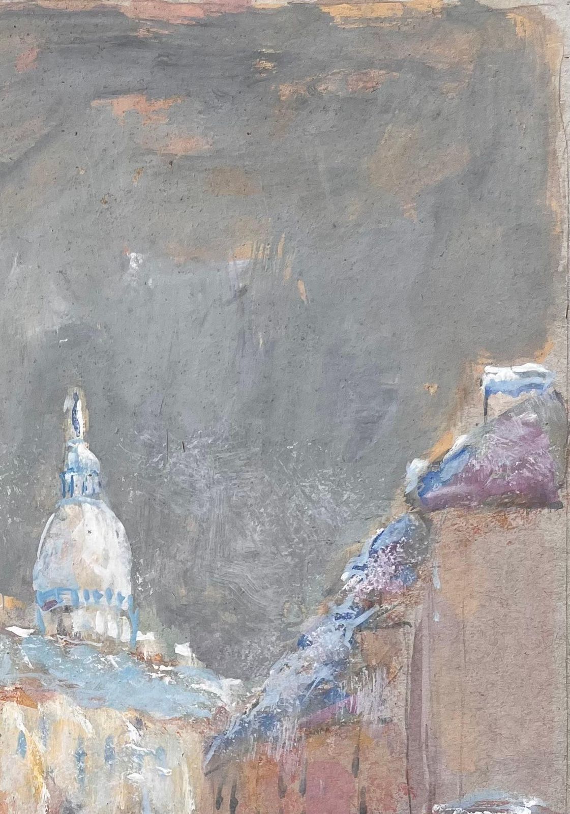 Fanch Lelimpressionist French Gouache Of Sacré Cœur Paris In Snow With Figures1994 photo Art