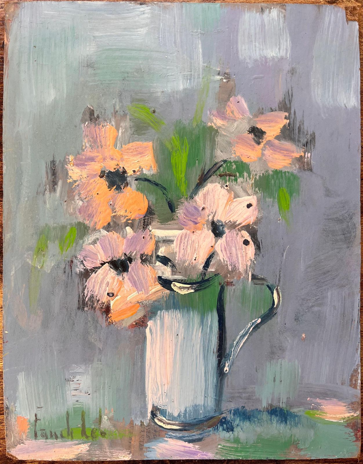 Fanch Lelimpressionist Still Life Of Pink Anemones In Pale Blue Pitcher Vase photo furniture