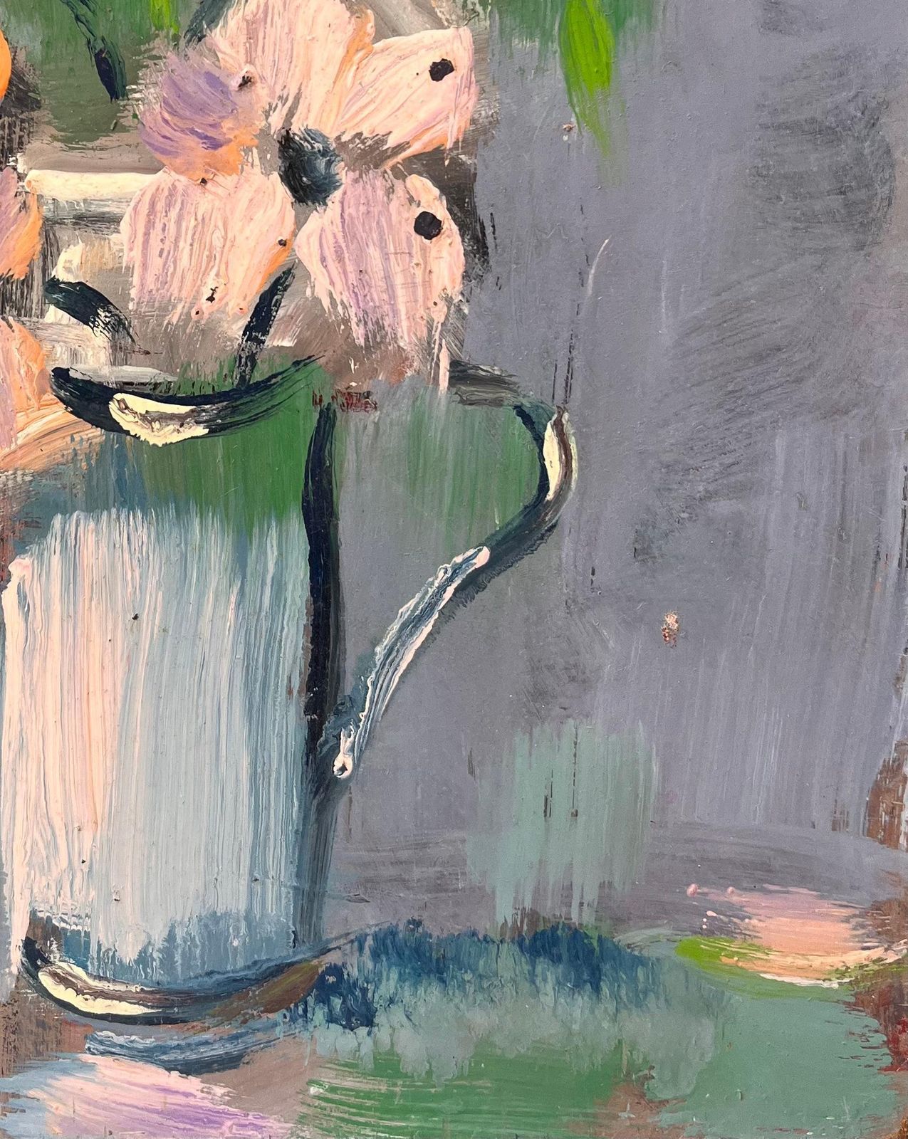 Fanch Lelimpressionist Still Life Of Pink Anemones In Pale Blue Pitcher Vase photo 734.0