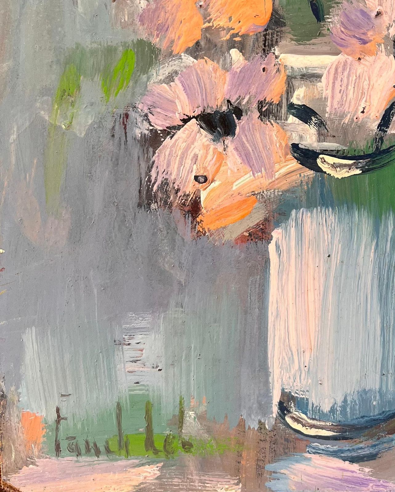 Fanch Lelimpressionist Still Life Of Pink Anemones In Pale Blue Pitcher Vase photo vinterior