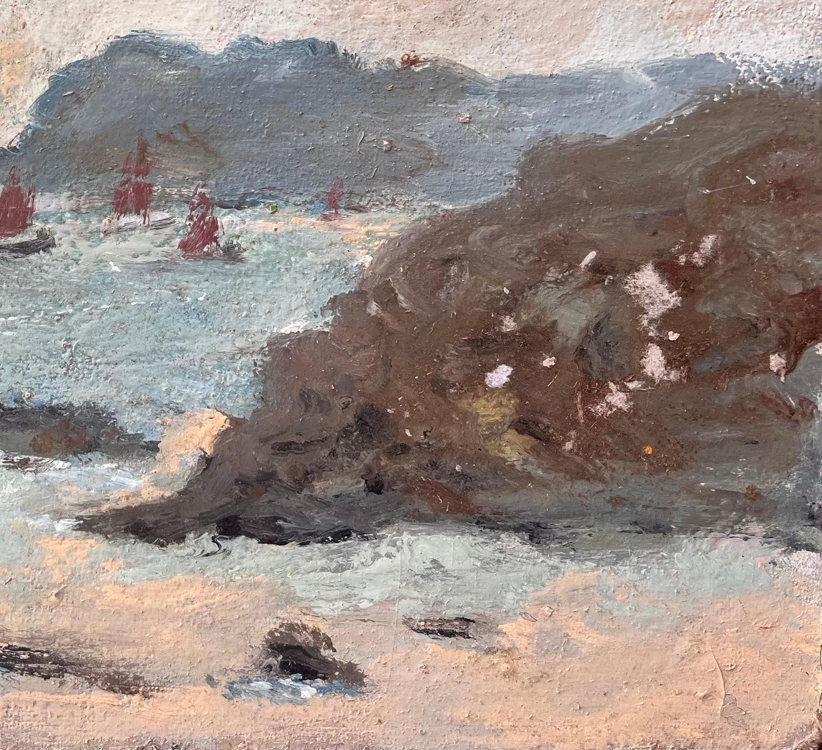 Fanch Lelimpressionist Coastal Seascape With Red Sails On The Côte Bretonne2007 photo for sale