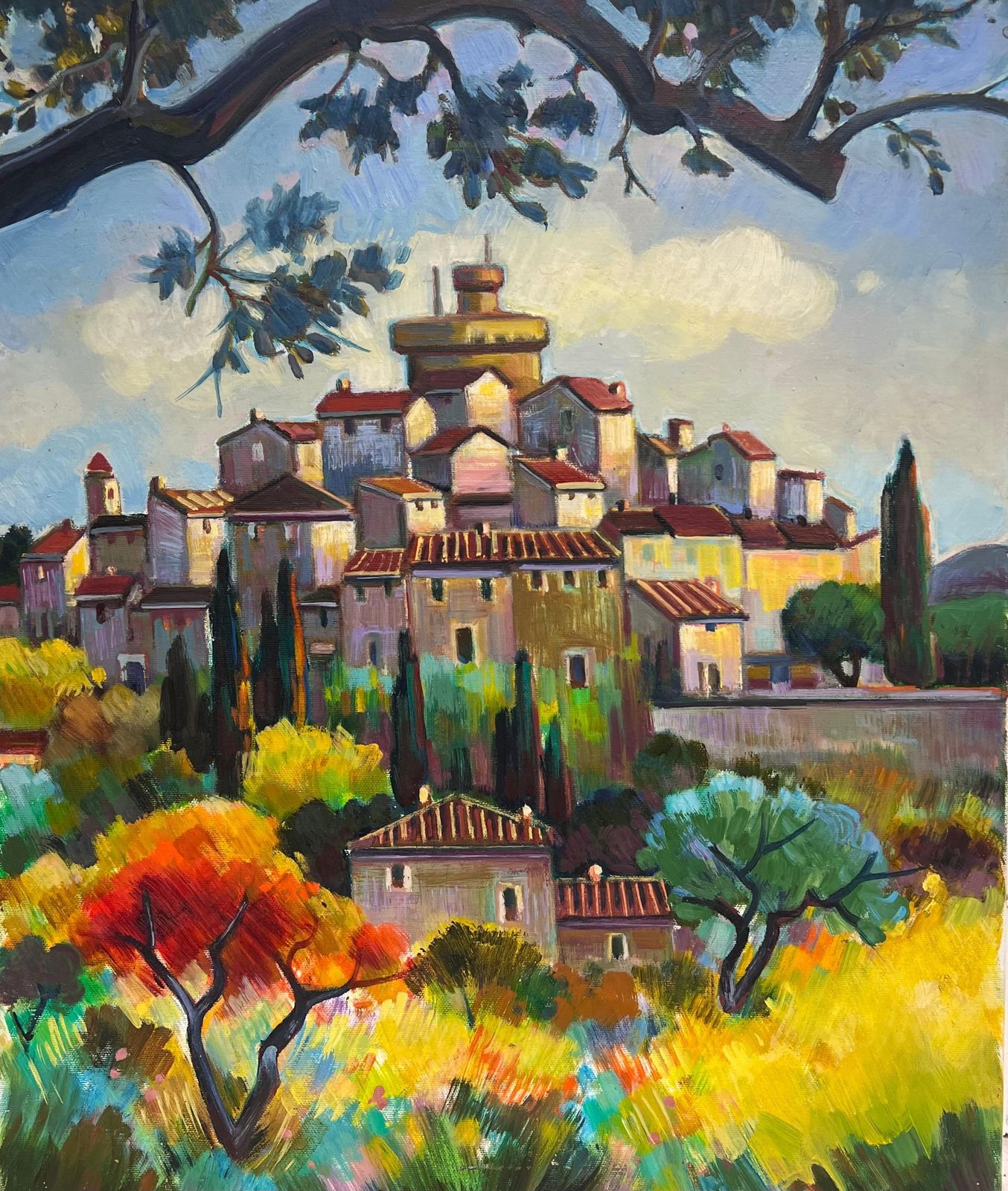 Max Toutainbright Summer French Layered Village Post Impressionist Painting