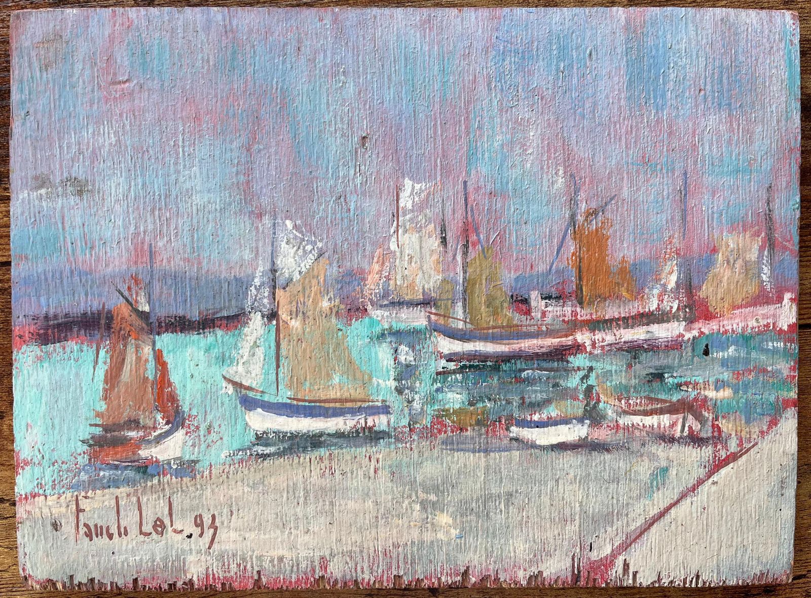 Fanch Lelimpressionist French Port Scene With Colourful Sails And Pink Skies1993 photo furniture