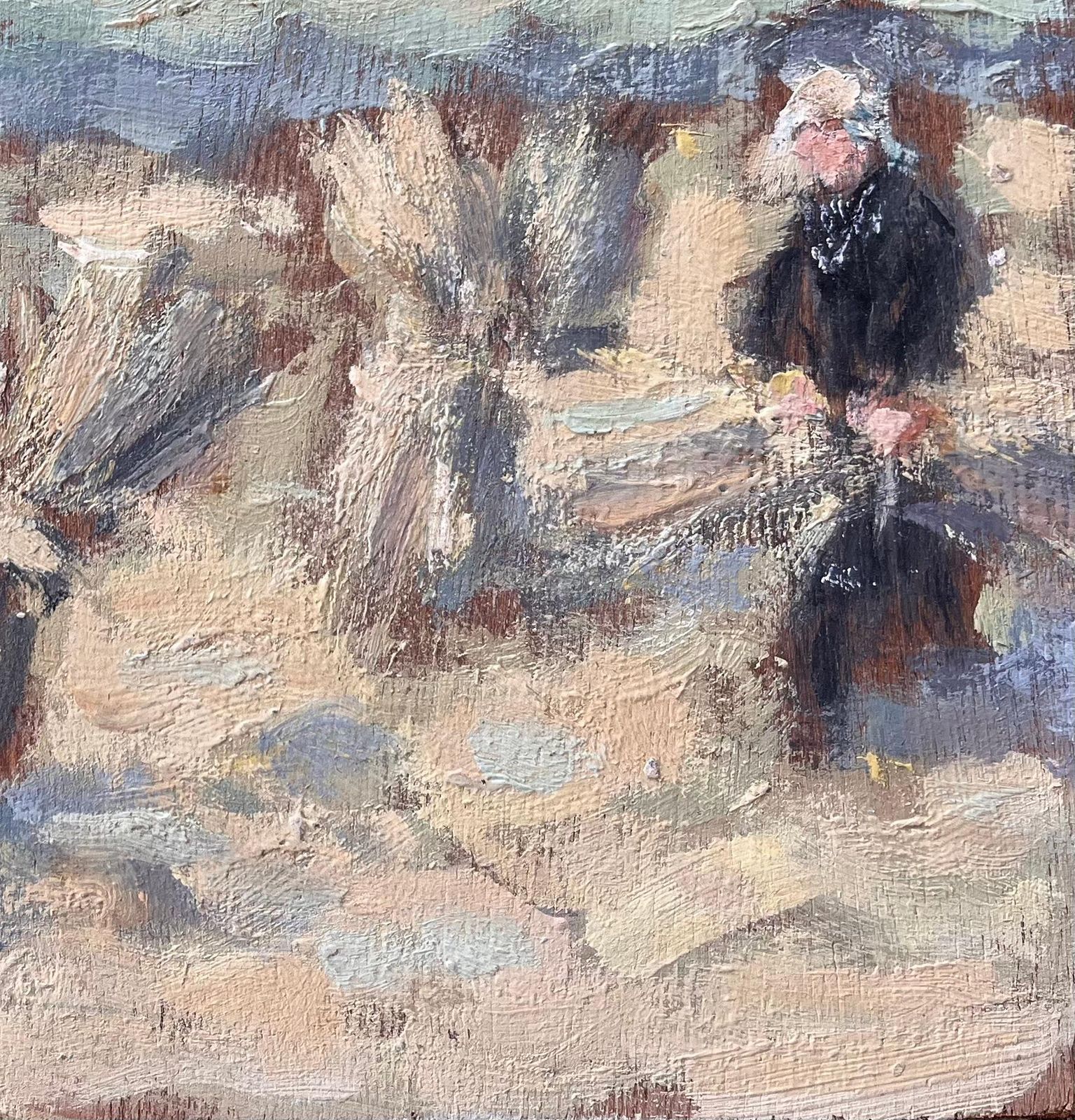 Fanch Lelfrench Impressionist Oil Of Farmers Harvesting Wheat In Morning Light photo for sale