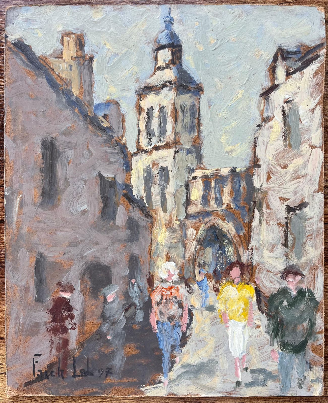 Fanch Lelfrench Impressionist Oil Painting Of Busy Street Scene In Dieulefit DRôme1997 photo furniture