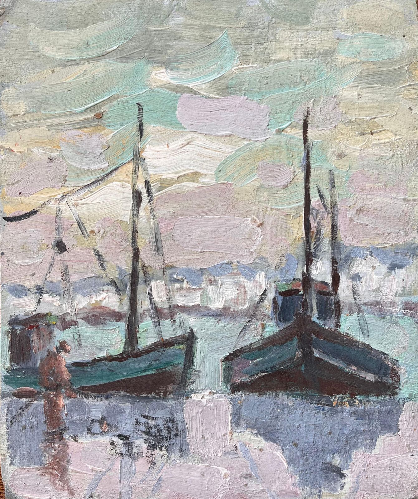 Fanch Lelfrench Impressionist Painting Of Fishing Boats In Le Croisic Brittany1989
