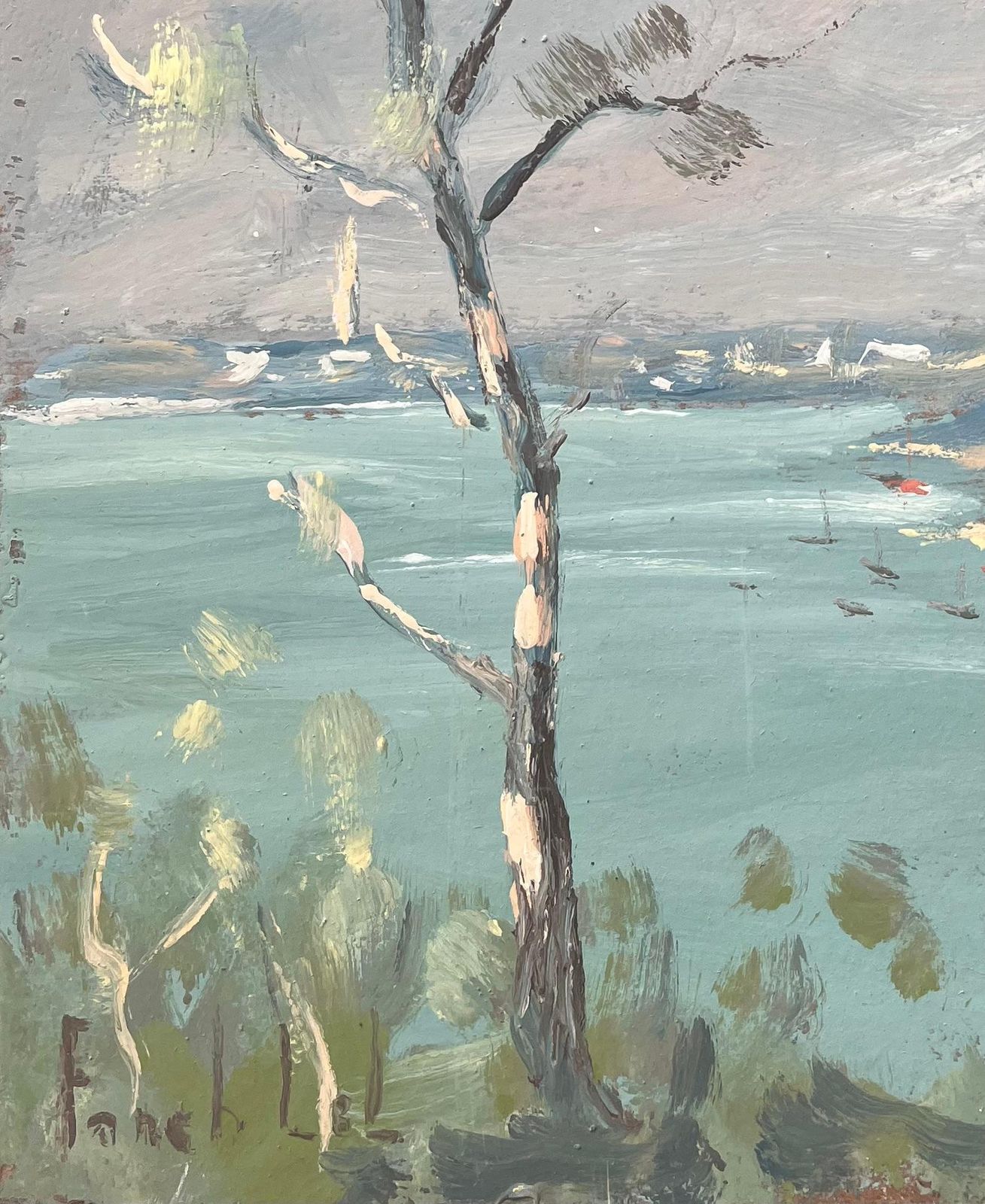 Fanch Lelfrench Impressionist Landscape Of Lakeside Town With Birch Tree And Boats photo Art