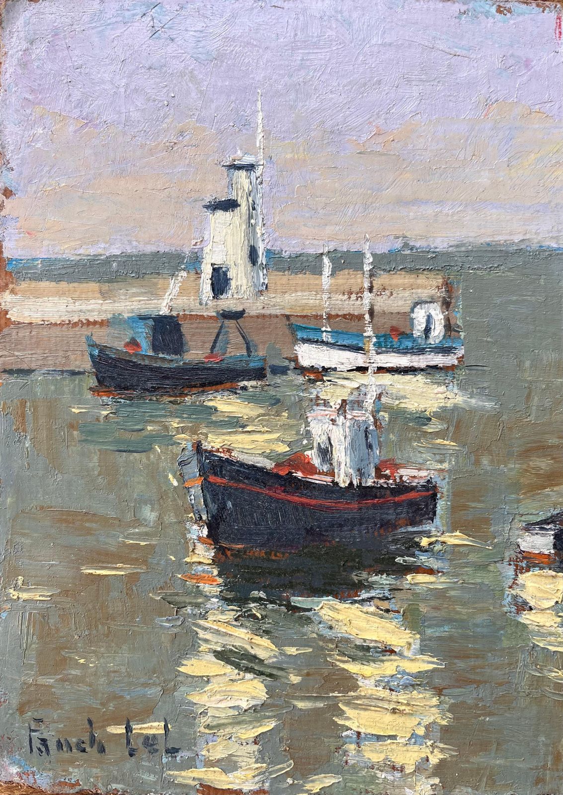 Fanch Lelimpressionist French Harbour Scene With Lighthouse And Fishing Boats At Piriac2000