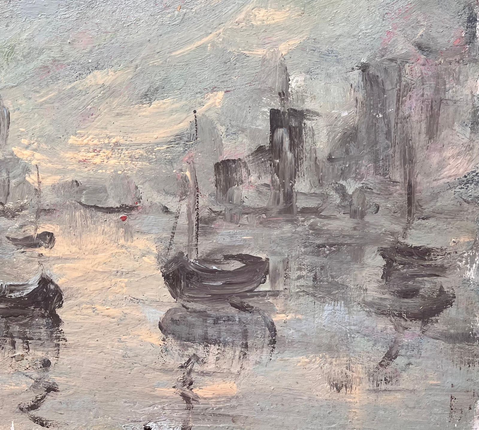 Fanch Lelmoody Monochrome Harbor Scene With Reflections And Fishing Boats photo for sale