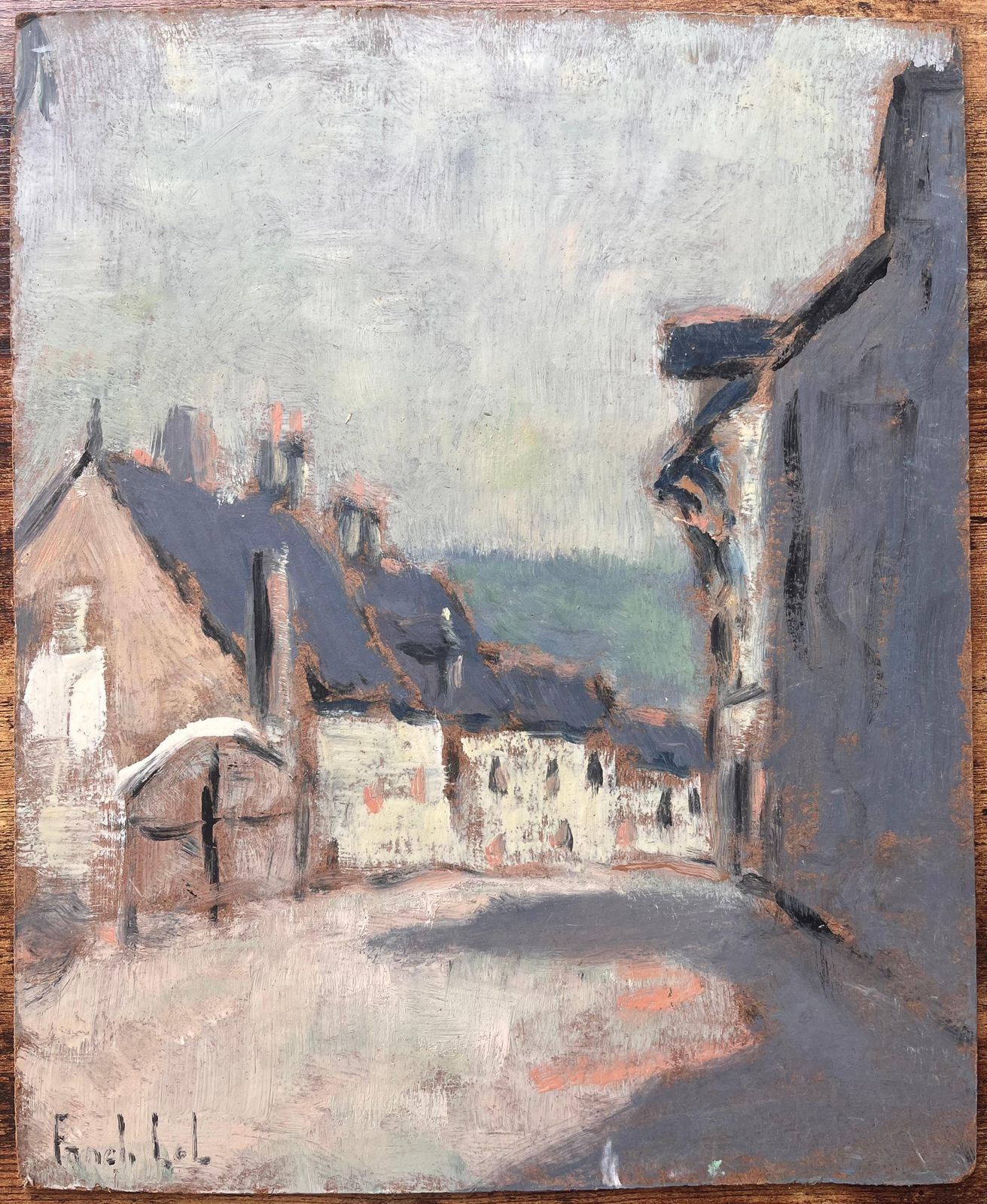 Fanch Lelimpressionist Muted Street Scene With Pale Yellow Stone Houses And Slate Roofs photo furniture