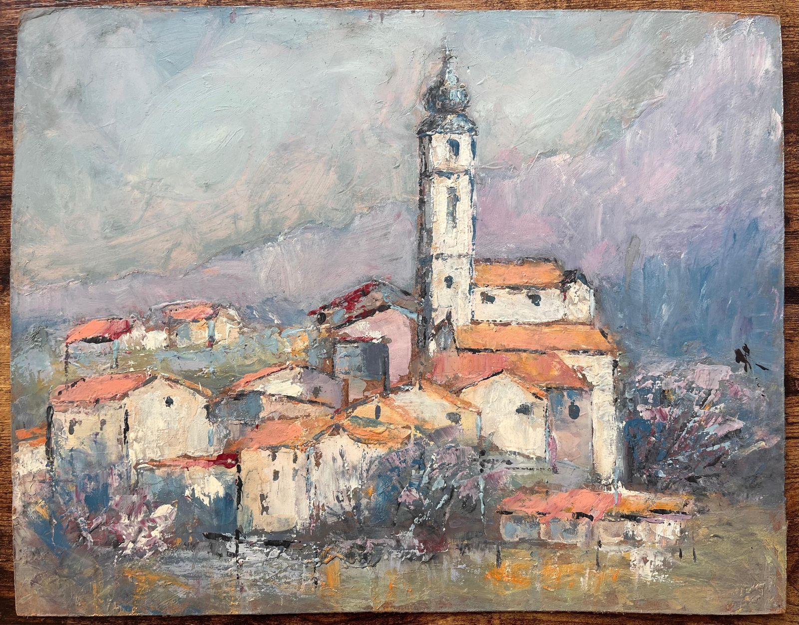 Fanch Lelfrench Impressionist Mountain Village With Church Tower And Red Tiled Roofs photo furniture