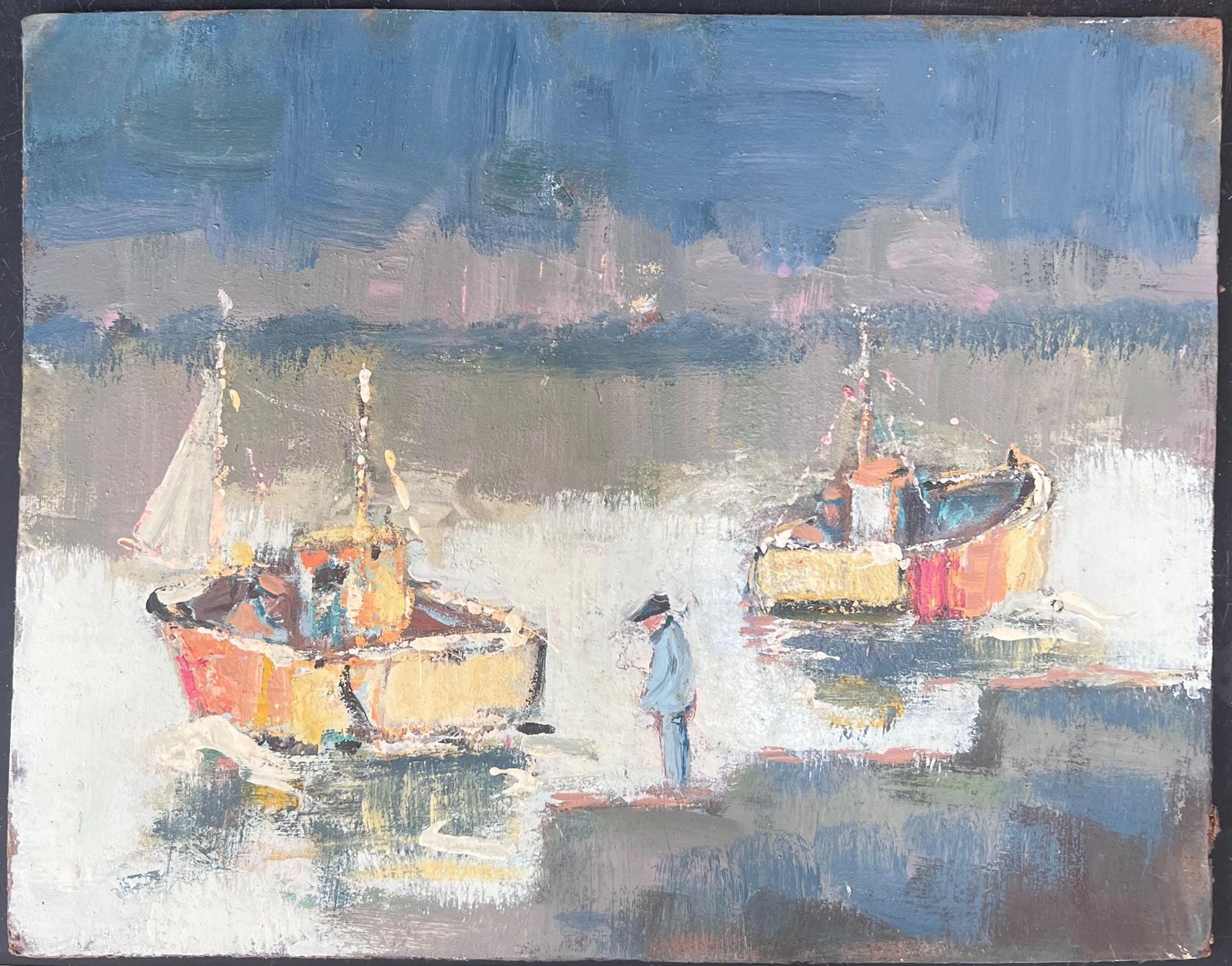 Fanch Lelfigure & Two Bright Sailing Boats In French Landscape Oil Painting19th Century photo furniture
