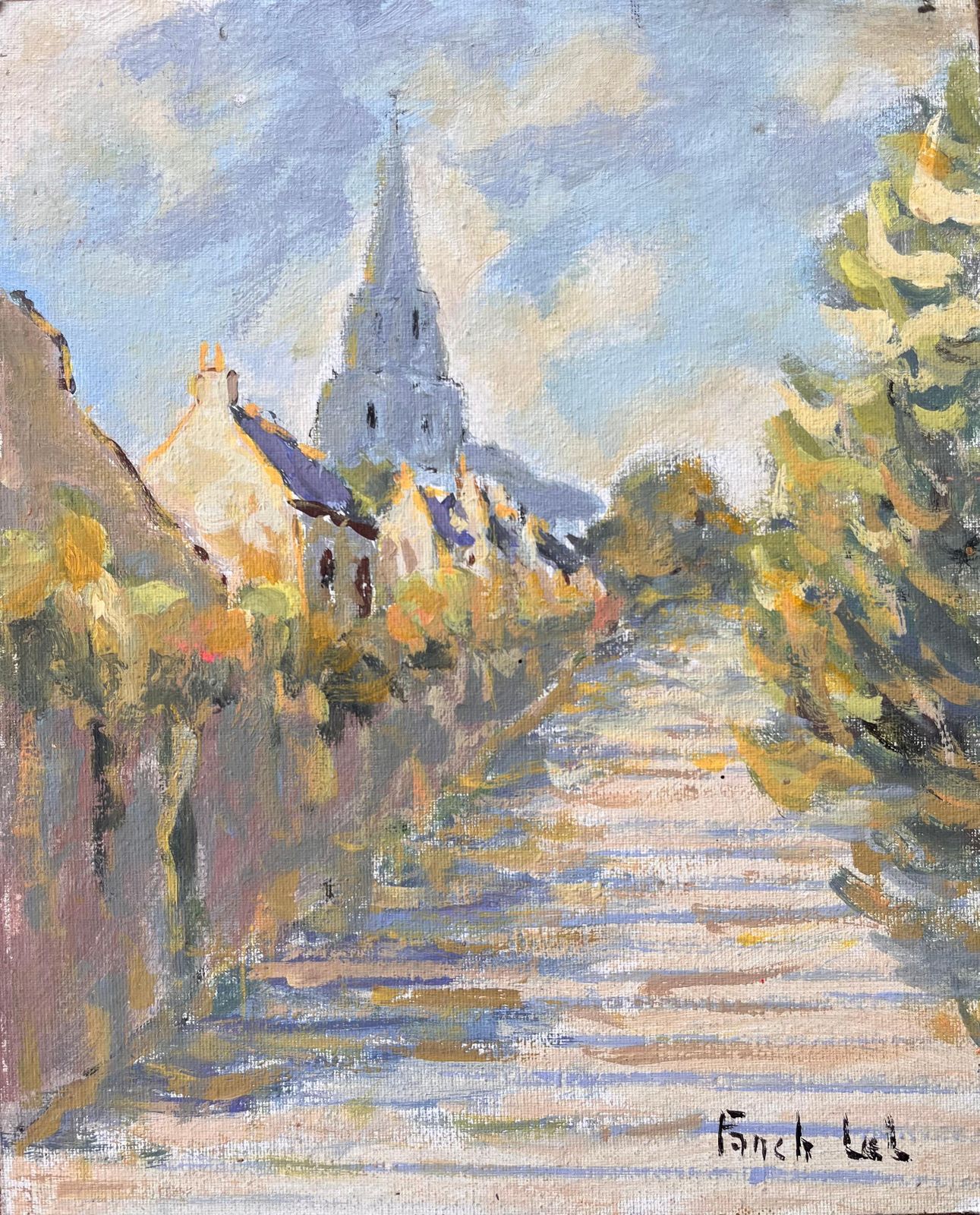 Fanch Lelfrench Impressionist Church Spire View In Lannion In Côtes D’armor Brittany2006