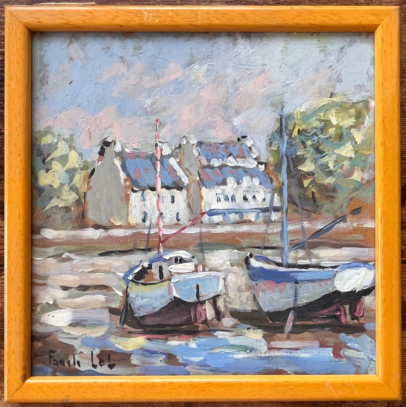 Fanch Lellow Tide Boats And Breton Houses In La Foret Fouesnant Coastal Scene2008 photo furniture