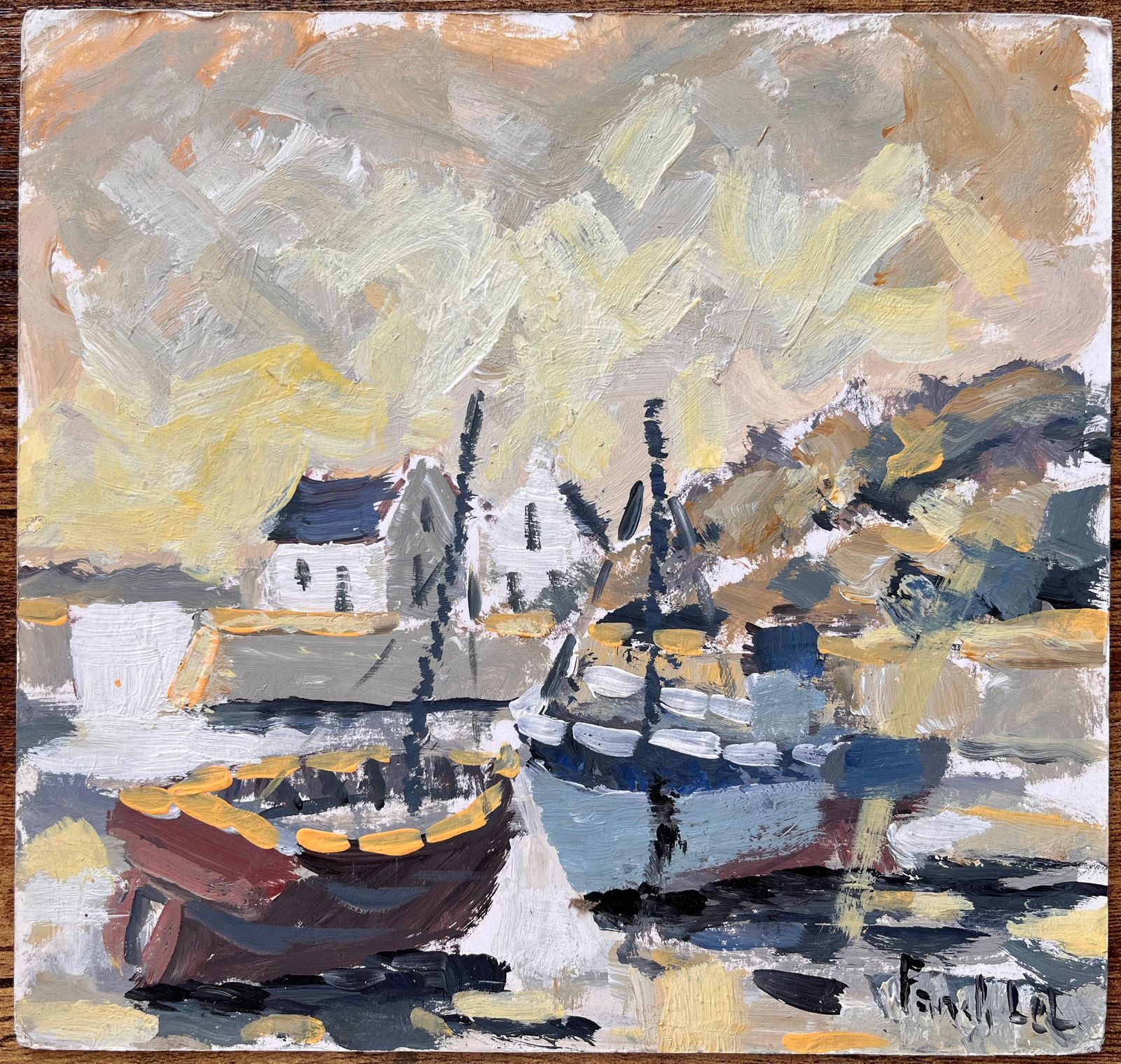 Fanch Lelimpressionist Coastal Fishing Village With Moored Boats In Ouessant In Brittany2008 photo furniture
