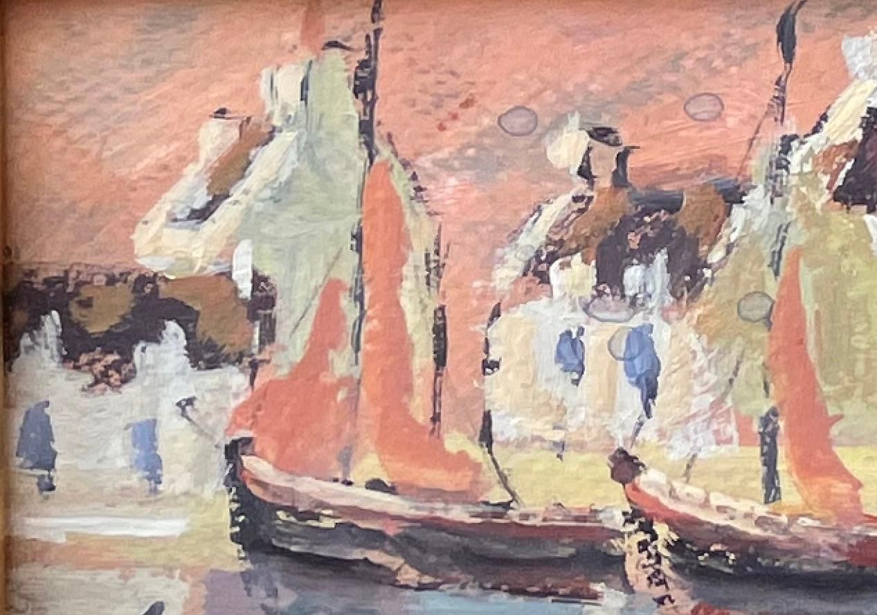 Fanch Lelimpressionist Sunset Harbour Scene With Sailboats And Reflections In France photo for sale
