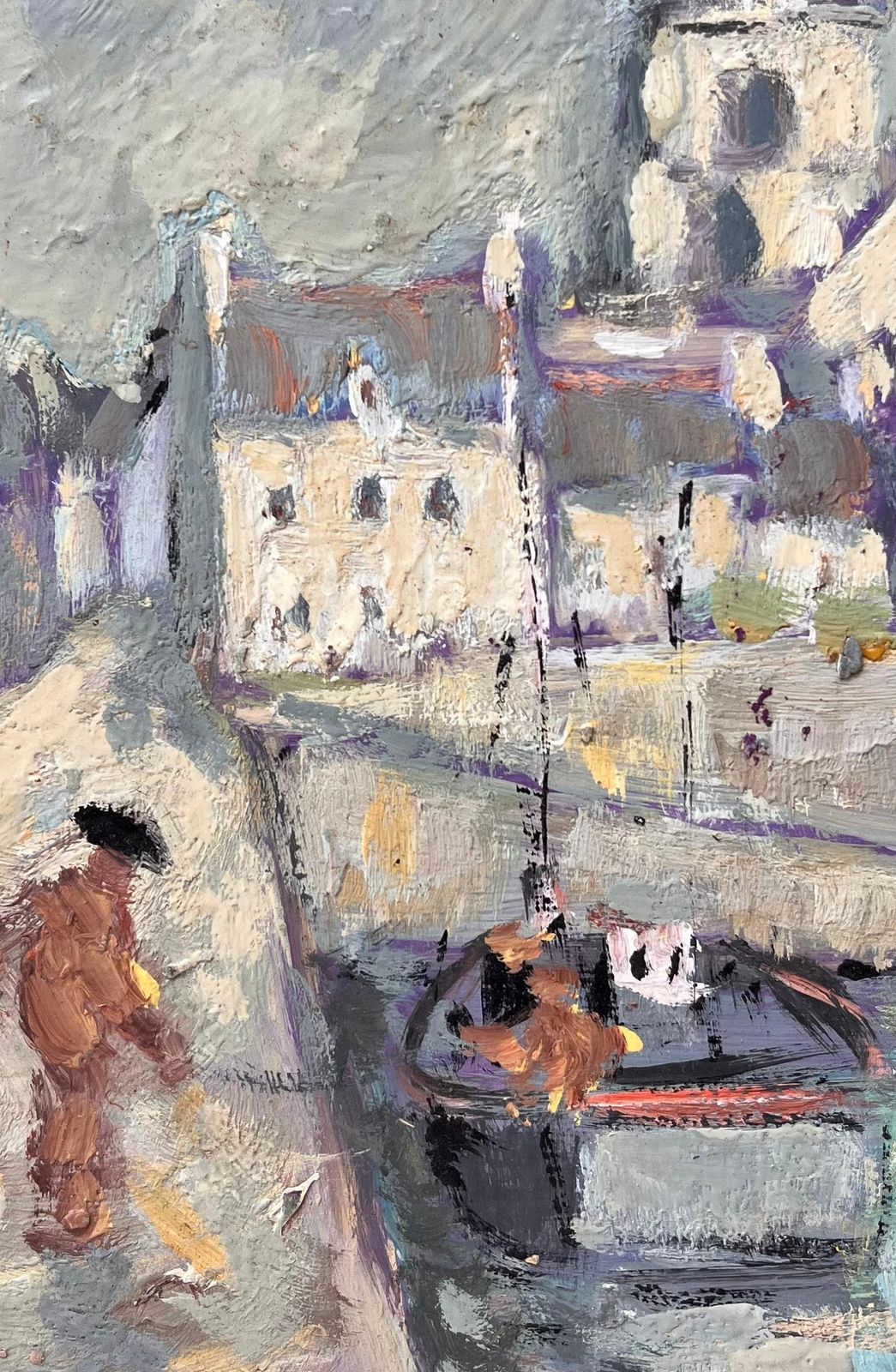Fanch Lelimpressionist Coastal Town Scene With Church And Fishing Boat In Northern France photo buy