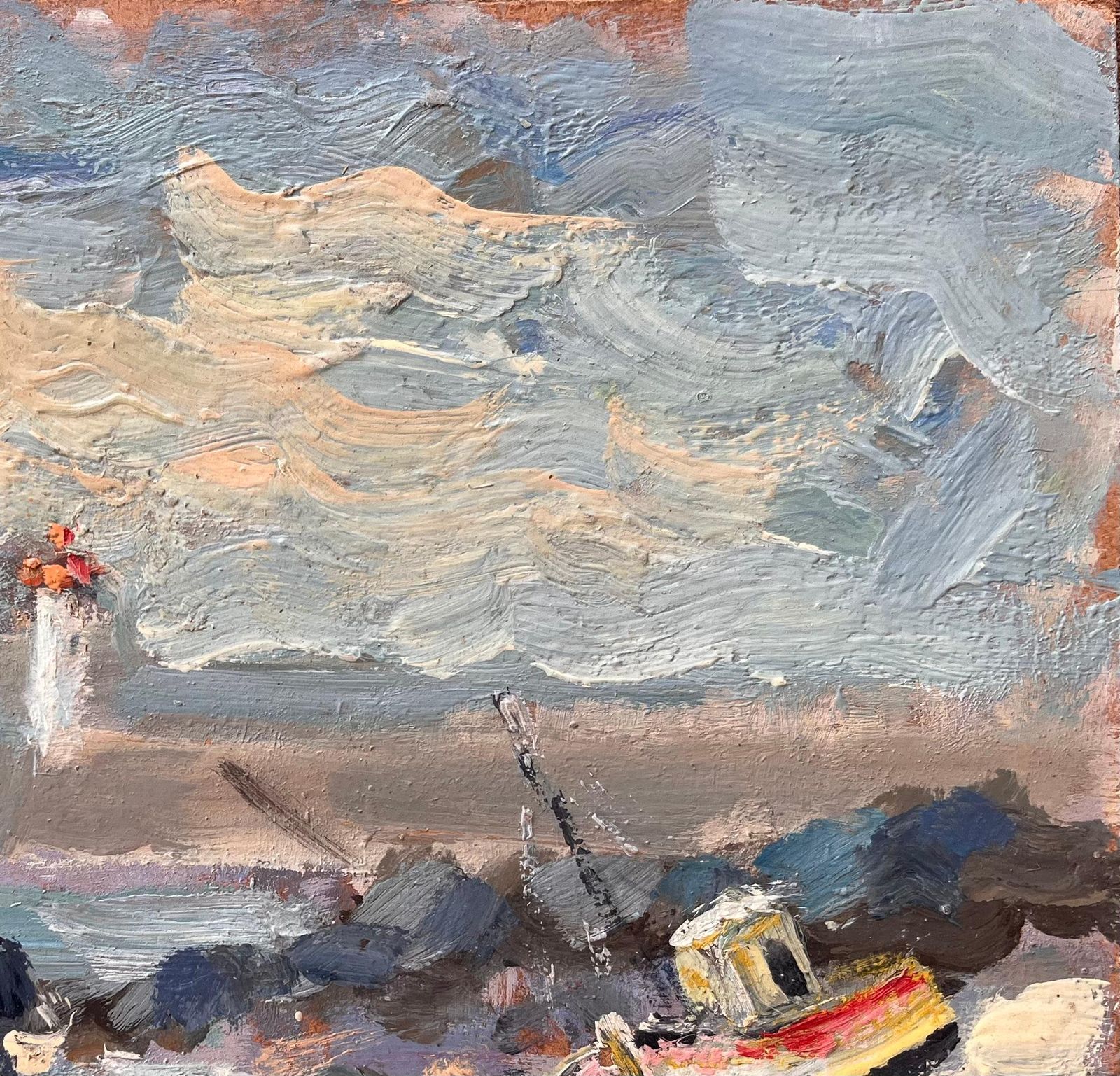 Fanch Lelimpressionist Coastal Fishing Scene With Lighthouse And Beached Boat In Erquy photo vinterior