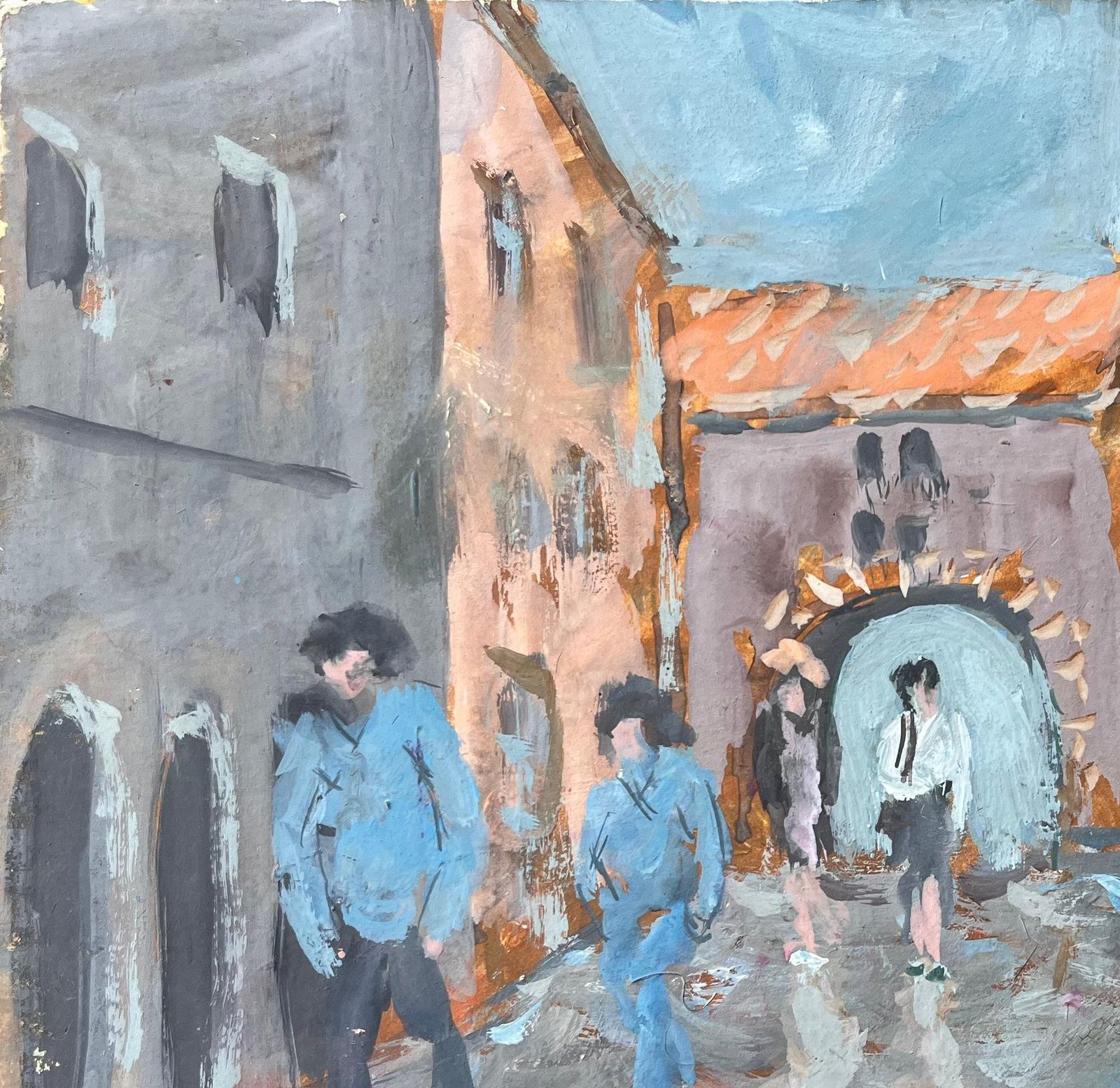 Fanch Lelmodern Impressionist Street Scene With Figures And Archway In A European Village photo 491.0