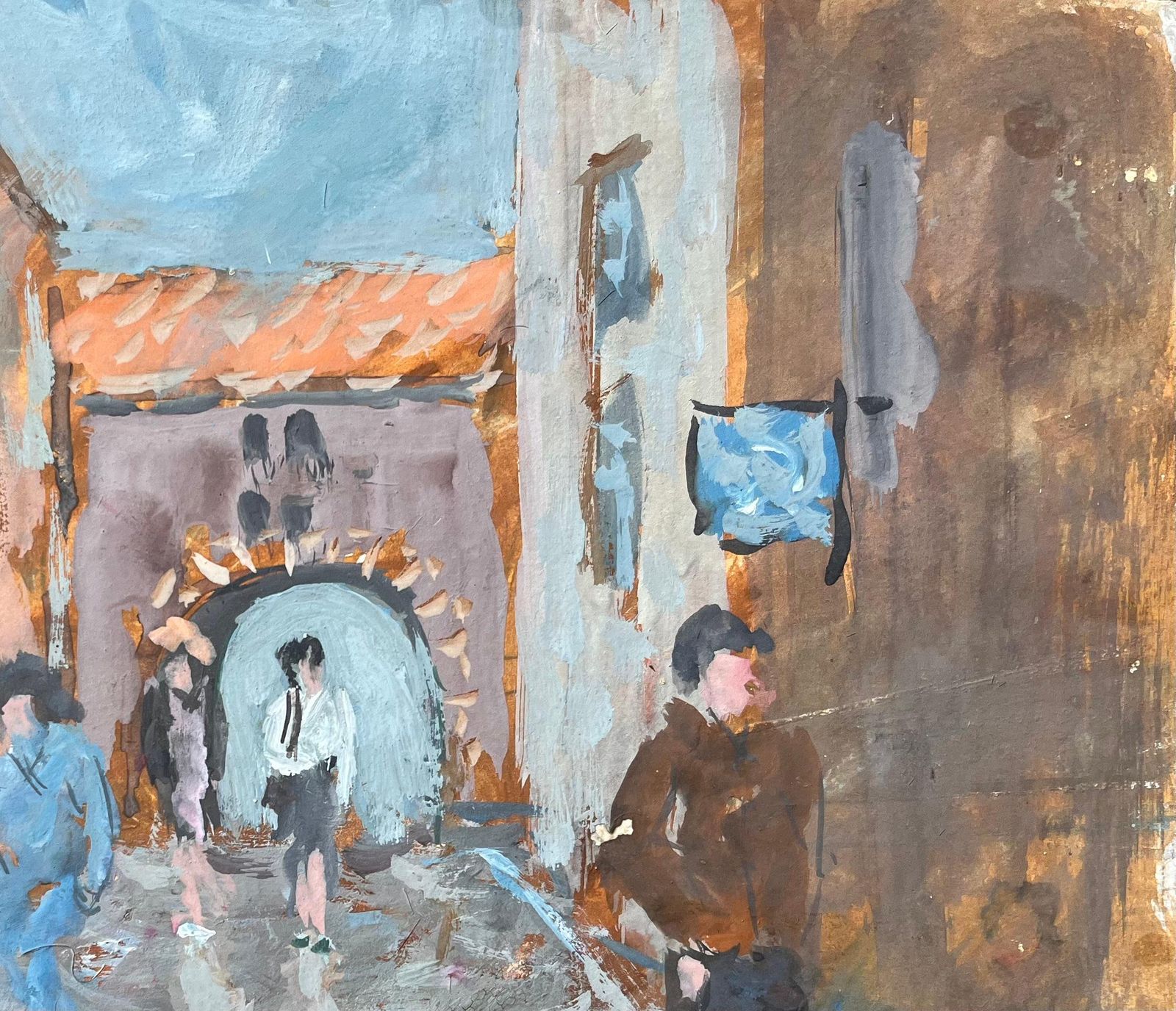 Fanch Lelmodern Impressionist Street Scene With Figures And Archway In A European Village photo vinterior
